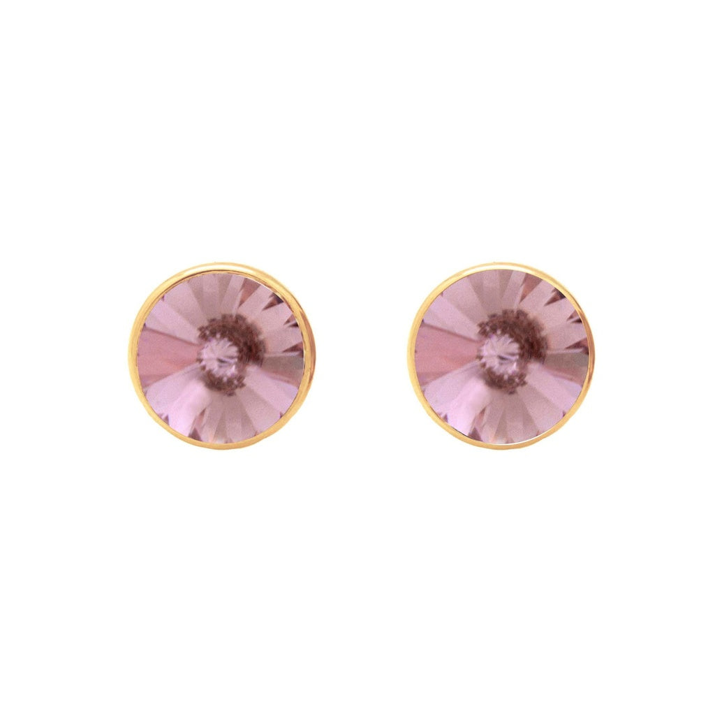 Pendientes Botón Basic Círculo Cristal 11,5 mm en Plata de Ley y Baño de Oro 18 kt
