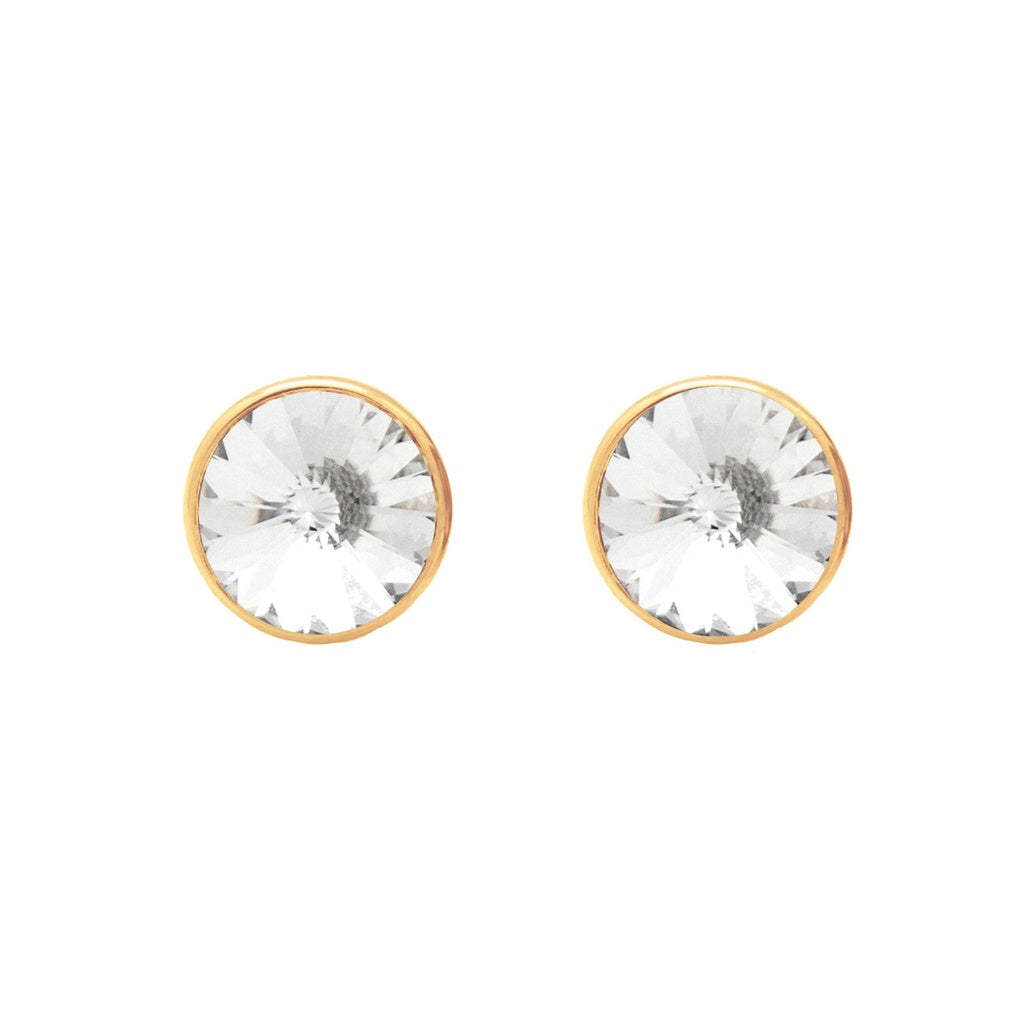 Pendientes Botón Basic Círculo Cristal 11,5 mm en Plata de Ley y Baño de Oro 18 kt