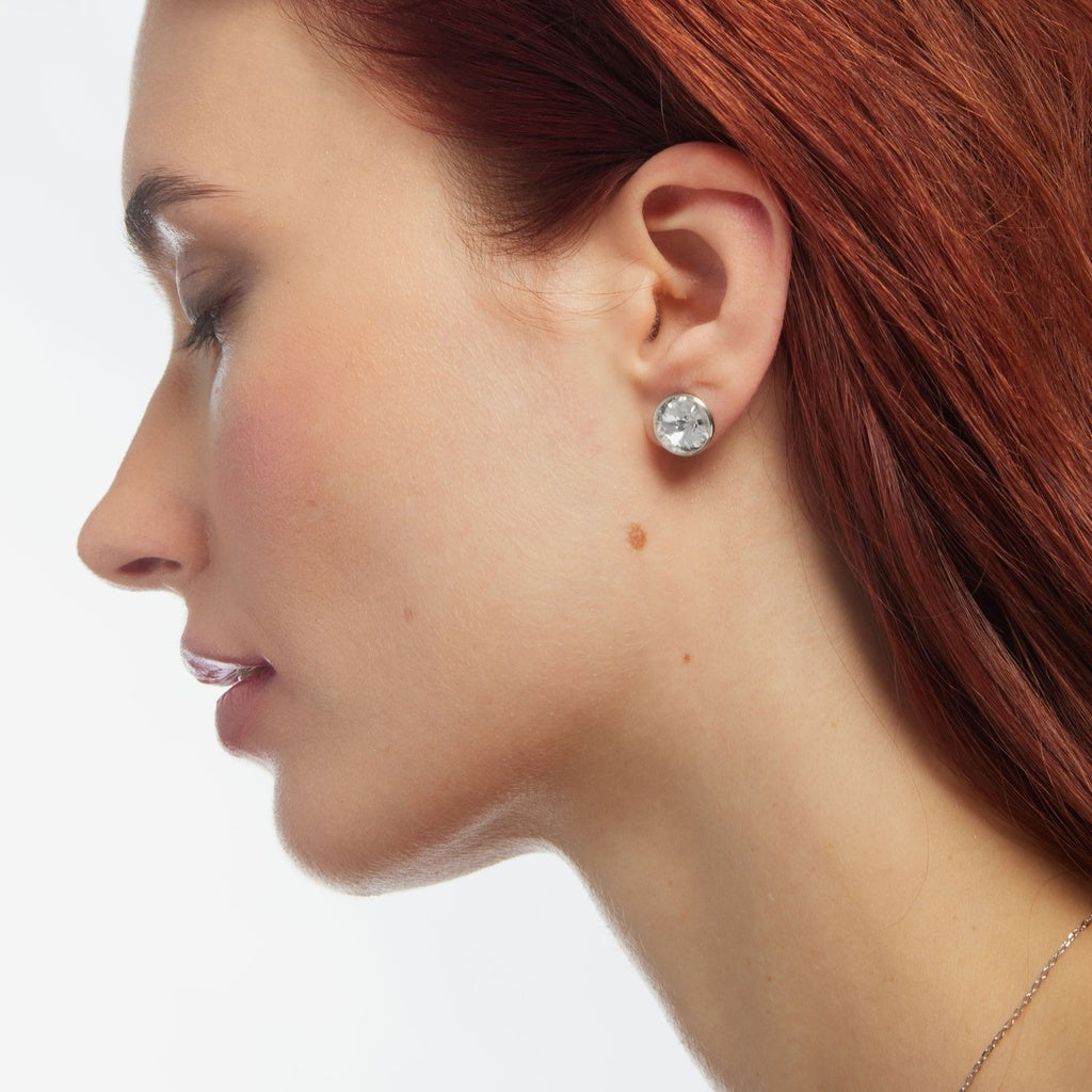 Pendientes Botón Basic Círculo Cristal 11,5 mm en Plata de Ley y Baño de Rodio