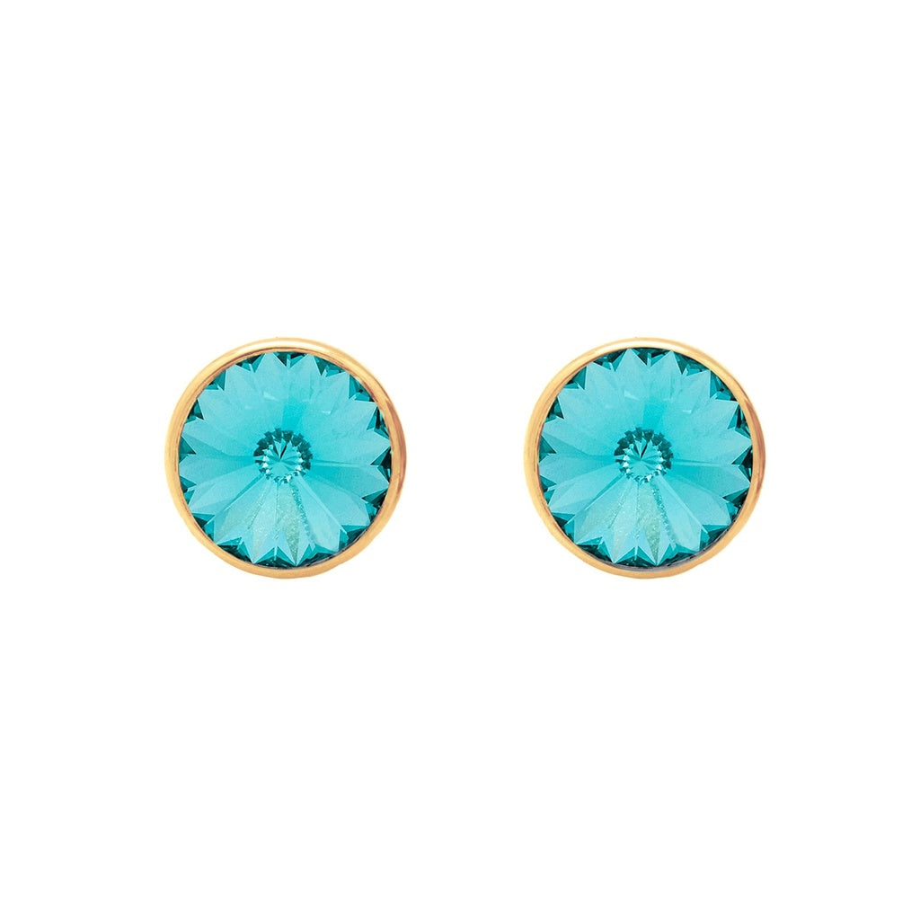 Pendientes Botón Basic Círculo Cristal 11,5 mm en Plata de Ley y Baño de Oro 18 kt