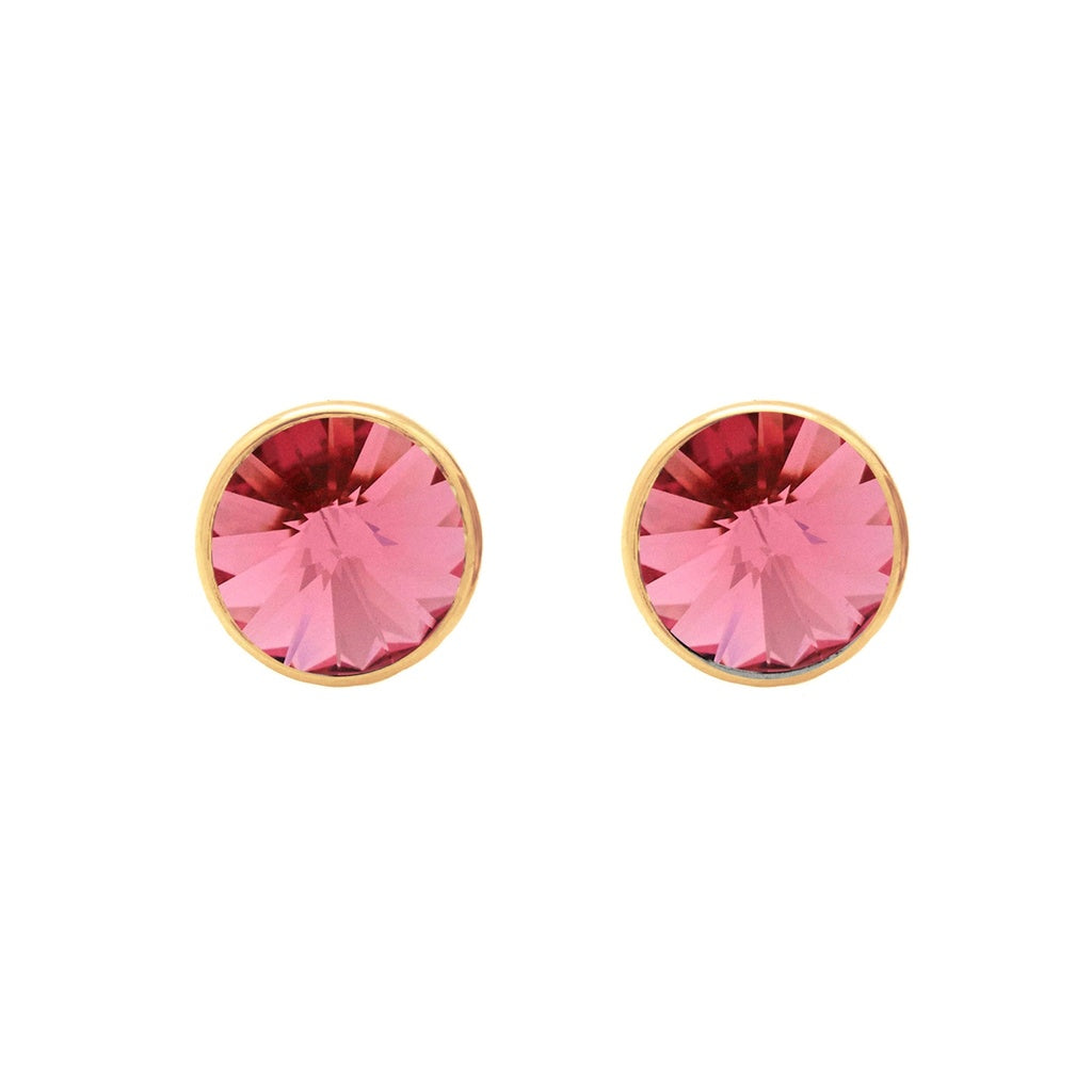 Pendientes Botón Basic Círculo Cristal 11,5 mm en Plata de Ley y Baño de Oro 18 kt