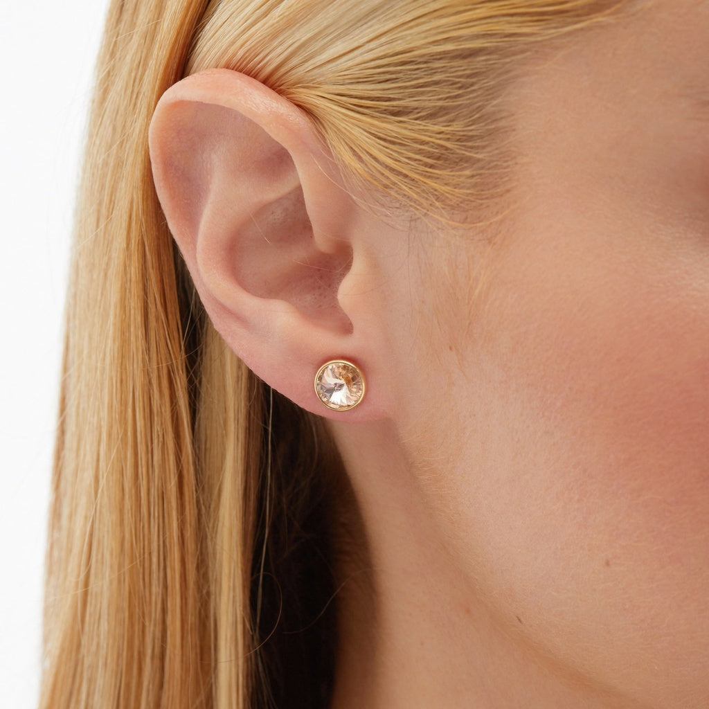 Pendientes Botón Basic Círculo Cristal 11,5 mm en Plata de Ley y Baño de Oro 18 kt