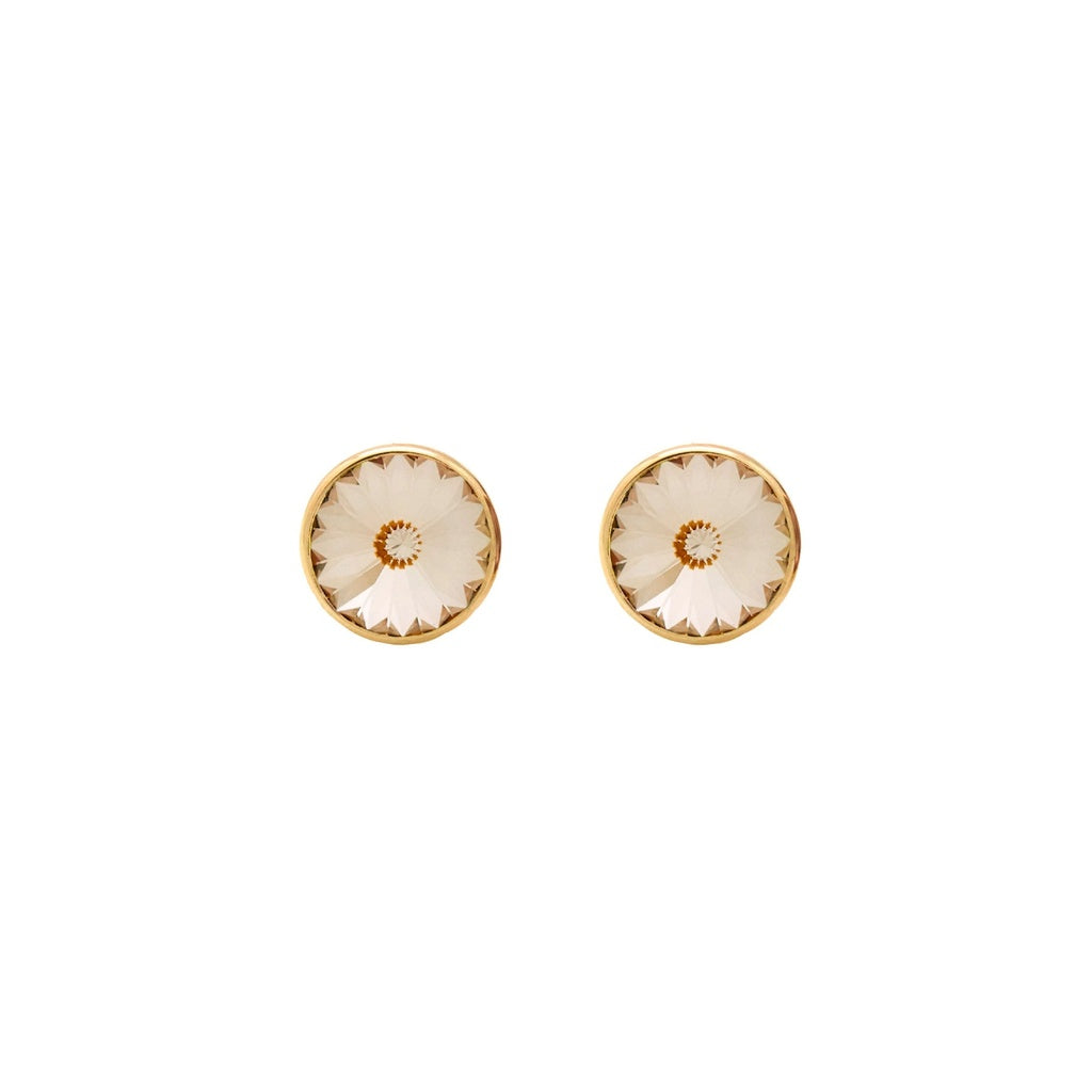 Pendientes Botón Basic Círculo Cristal 9 mm en Plata de Ley y Baño de Oro 18 kt