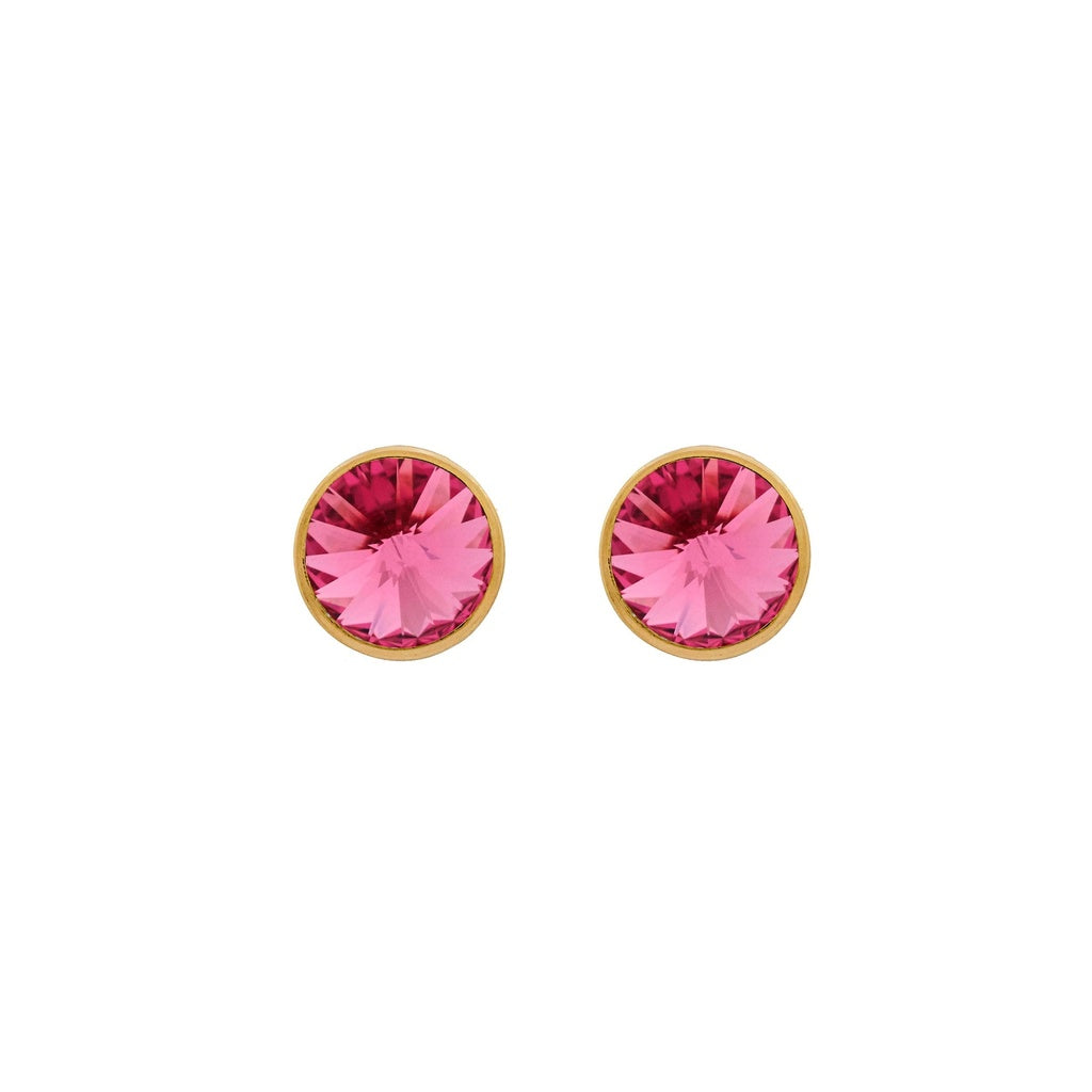 Pendientes Botón Basic Círculo Cristal 9 mm en Plata de Ley y Baño de Oro 18 kt