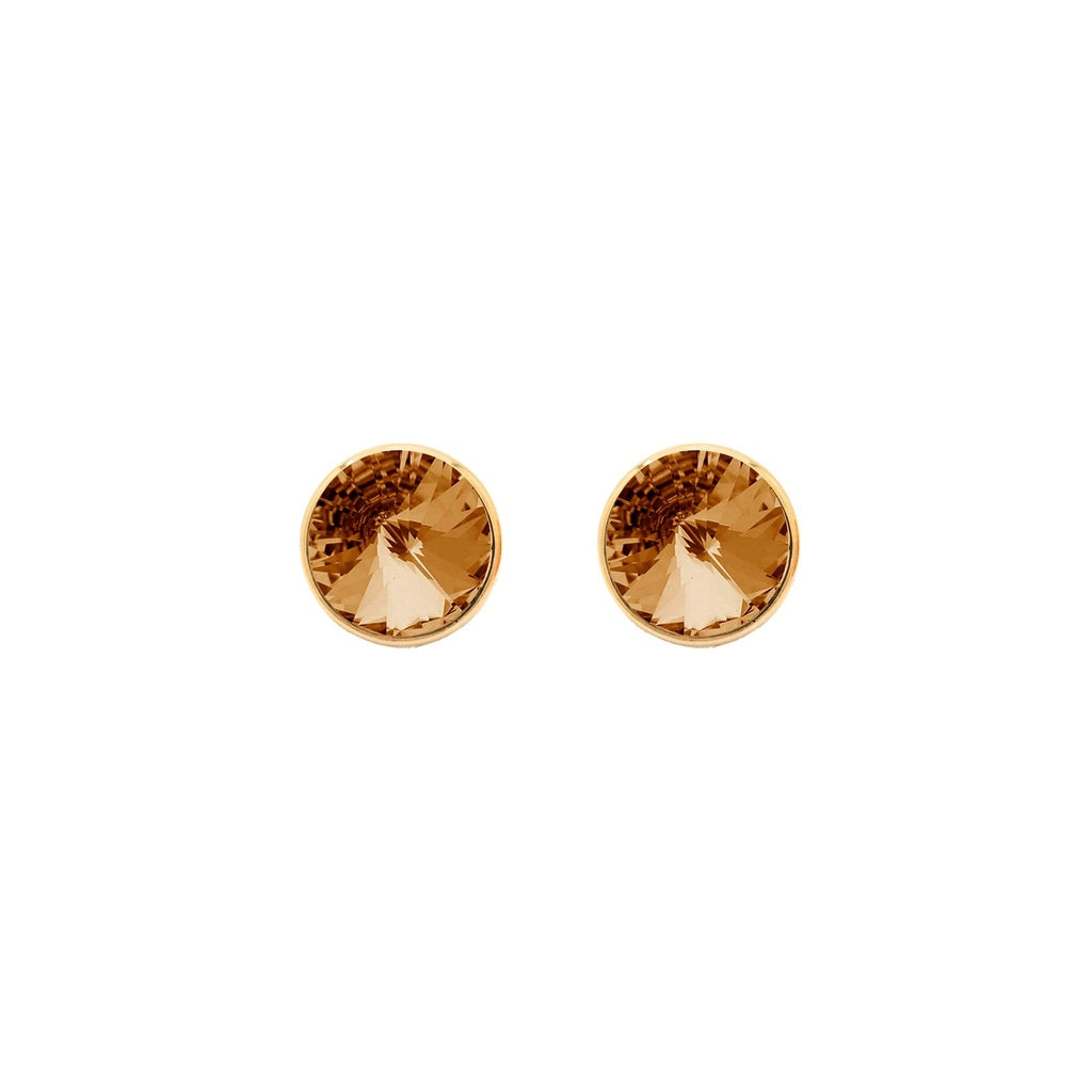 Pendientes Botón Basic Círculo Cristal 9 mm en Plata de Ley y Baño de Oro 18 kt