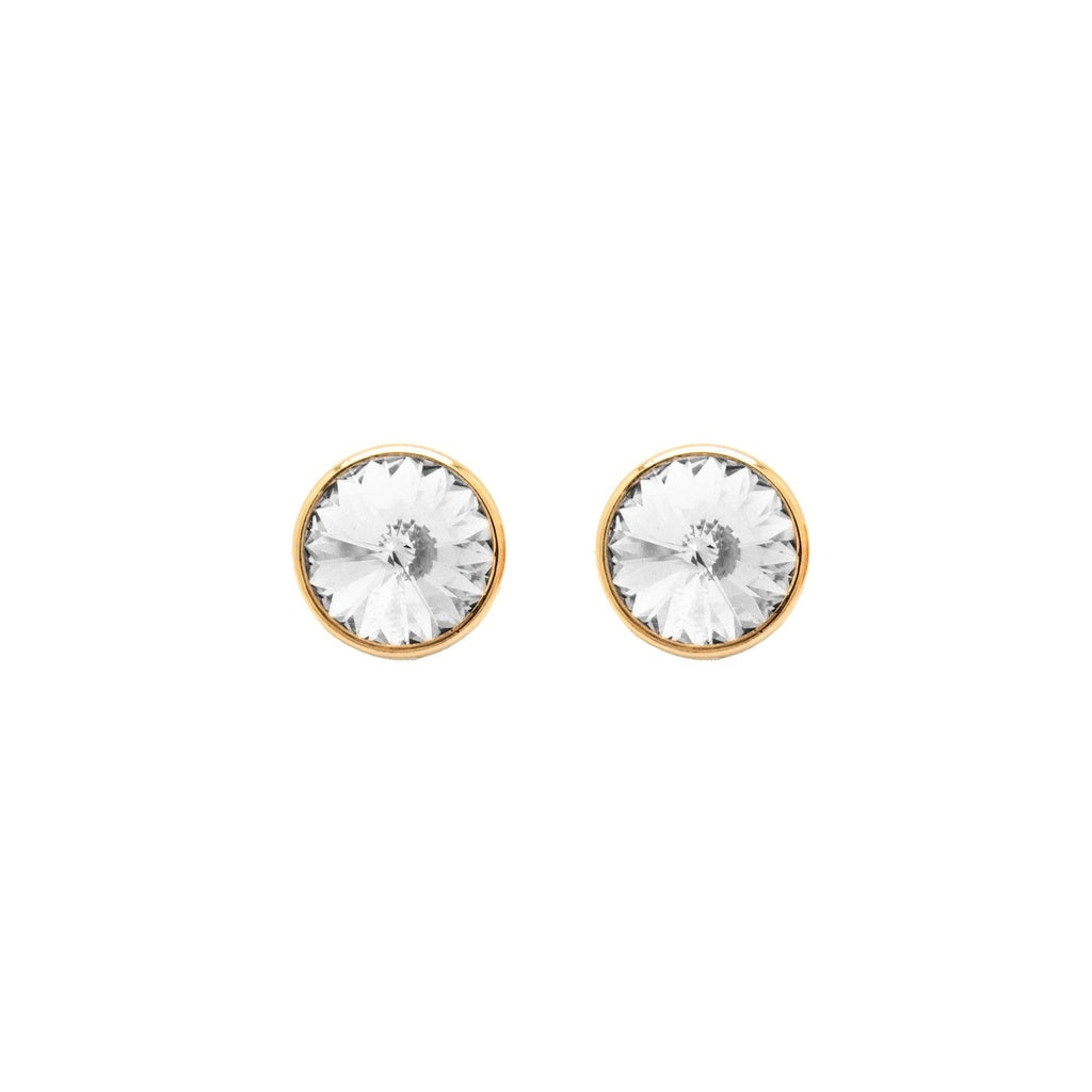 Pendientes Botón Basic Círculo Cristal 9 mm en Plata de Ley y Baño de Oro 18 kt