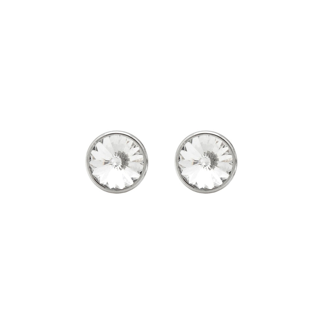 Pendientes Botón Basic Círculo Cristal 9 mm en Plata de Ley y Baño de Rodio