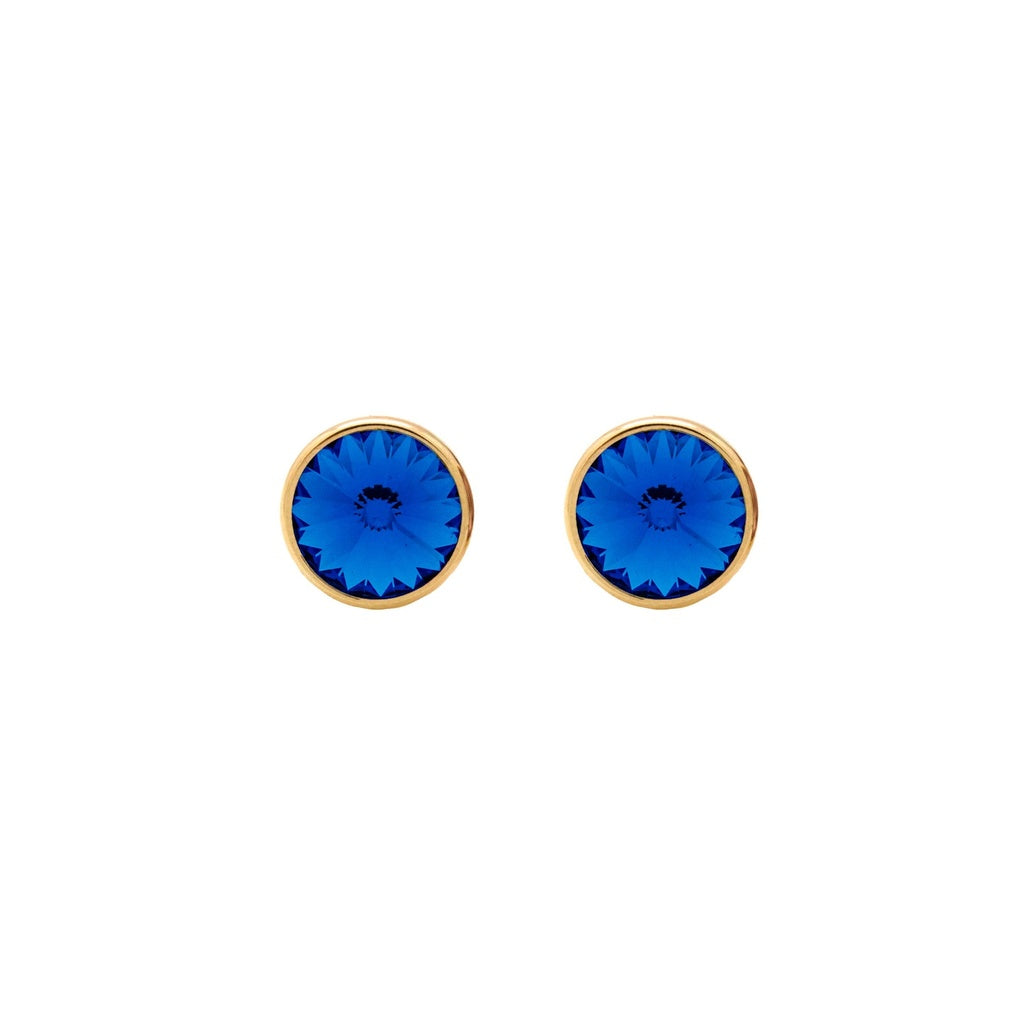 Pendientes Botón Basic Círculo Cristal 9 mm en Plata de Ley y Baño de Oro 18 kt