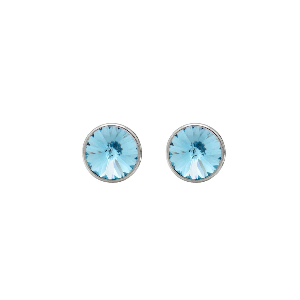 Pendientes Botón Basic Círculo Cristal 9 mm en Plata de Ley y Baño de Rodio