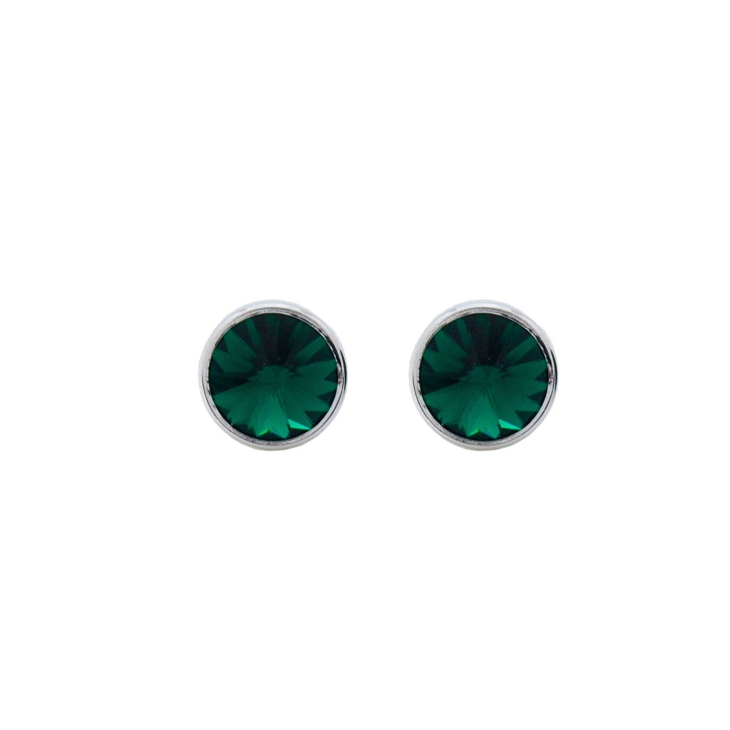 Pendientes Botón Basic Círculo Cristal 9 mm en Plata de Ley y Baño de Rodio
