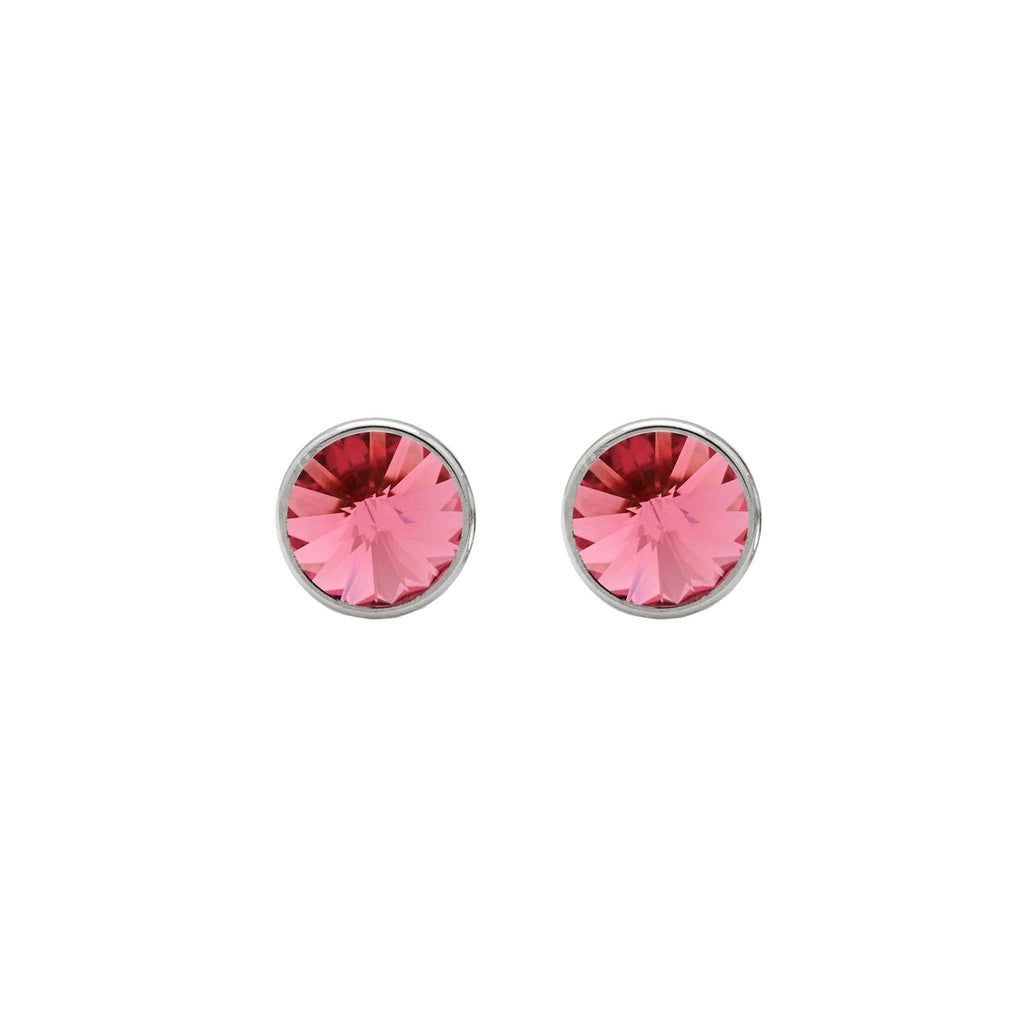 Pendientes Botón Basic Círculo Cristal 9 mm en Plata de Ley y Baño de Rodio