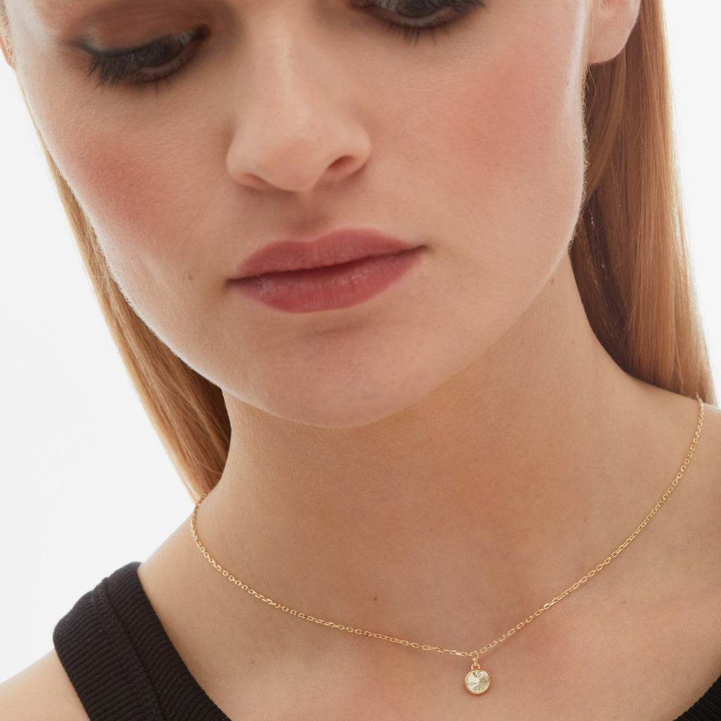 Collar Corto Basic Círculo Cristal 9 mm en Plata y Baño de Oro 18 kt