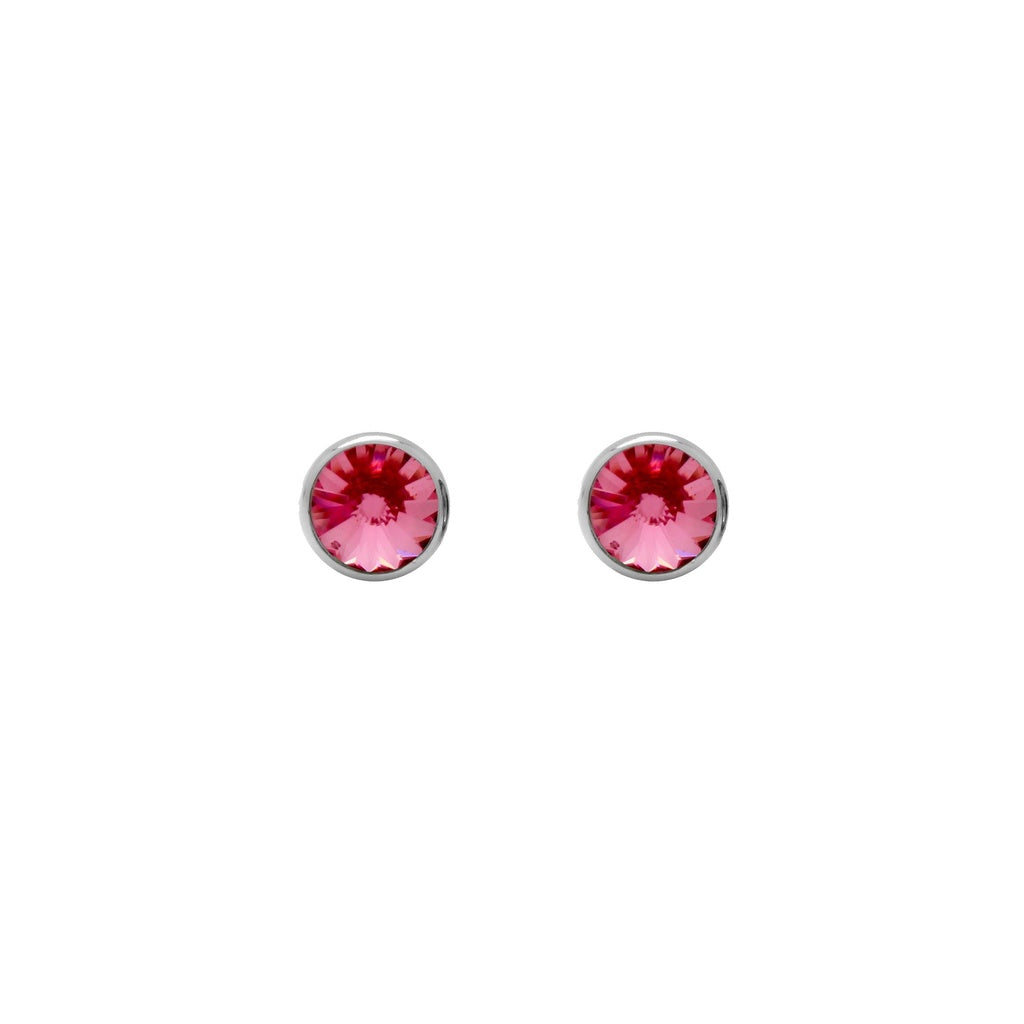 Pendientes Botón Basic Círculo Cristal 7 mm en Plata de Ley y Baño de Rodio