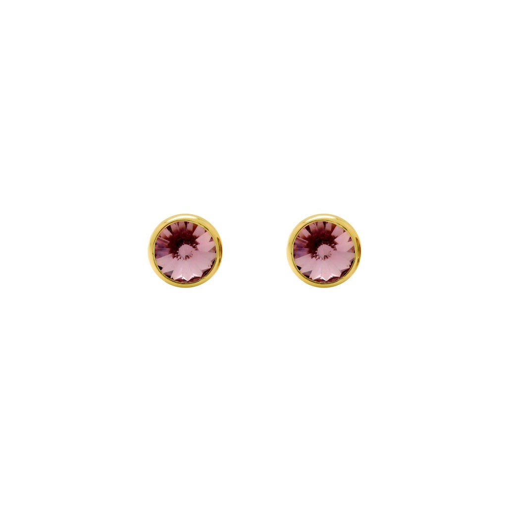 Pendientes Botón Basic Círculo Cristal 7 mm en Plata de Ley y Baño de Oro 18 kt