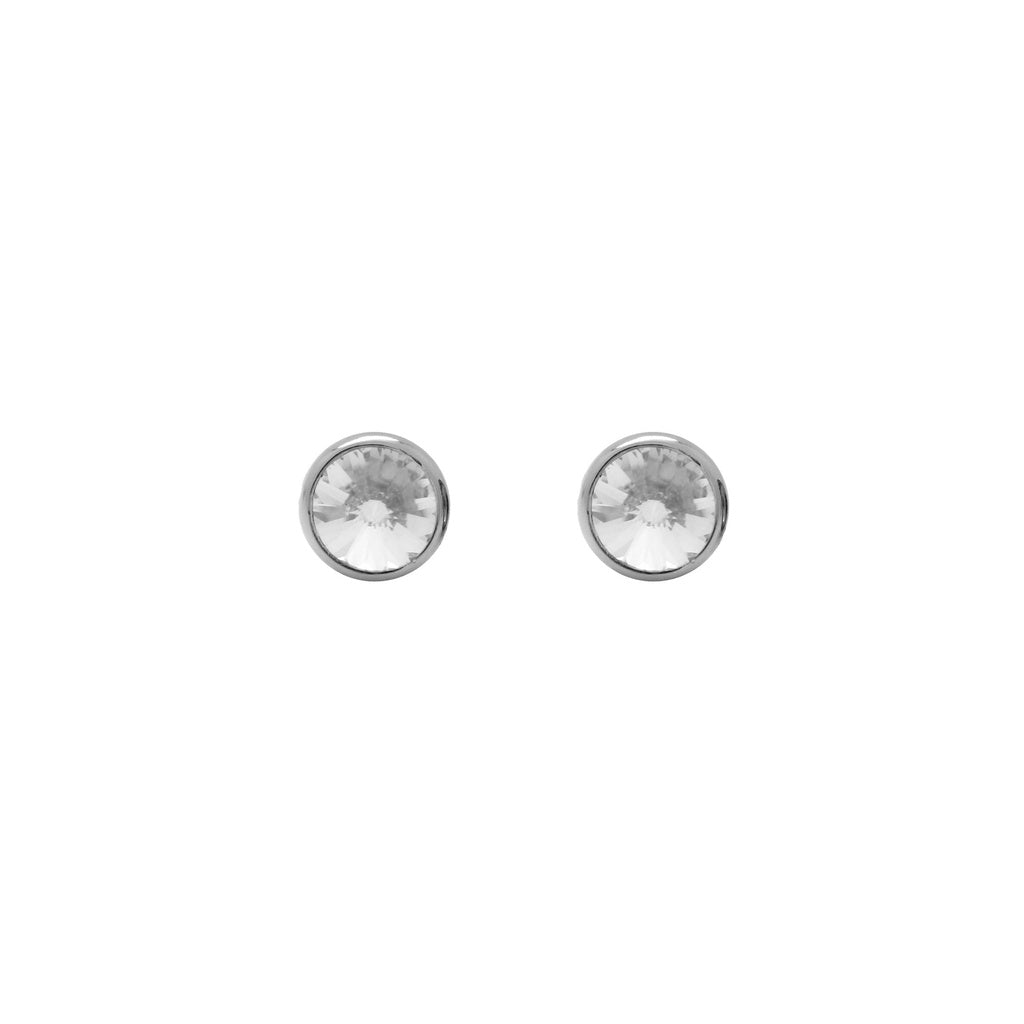 Pendientes Botón Basic Círculo Cristal 7 mm en Plata de Ley y Baño de Rodio