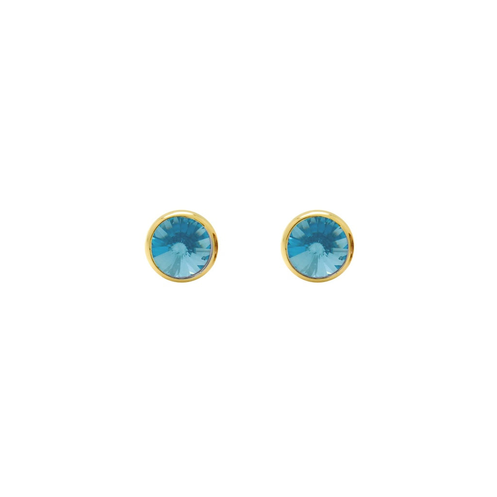 Pendientes Botón Basic Círculo Cristal 7 mm en Plata de Ley y Baño de Oro 18 kt