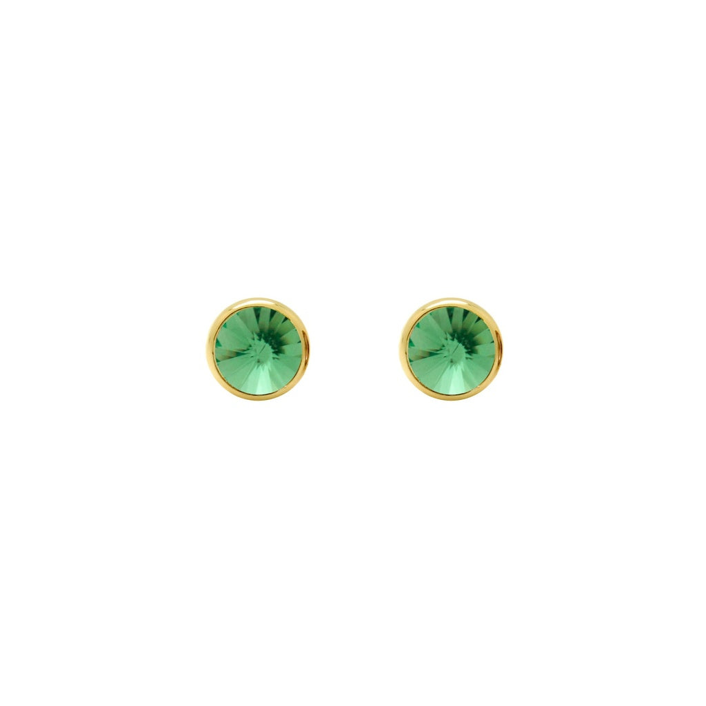 Pendientes Botón Basic Círculo Cristal 7 mm en Plata de Ley y Baño de Oro 18 kt