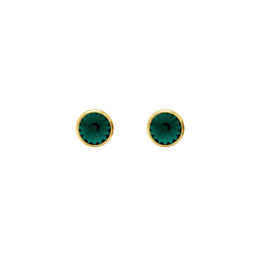 Pendientes Botón Basic Círculo Cristal 7 mm en Plata de Ley y Baño de Oro 18 kt