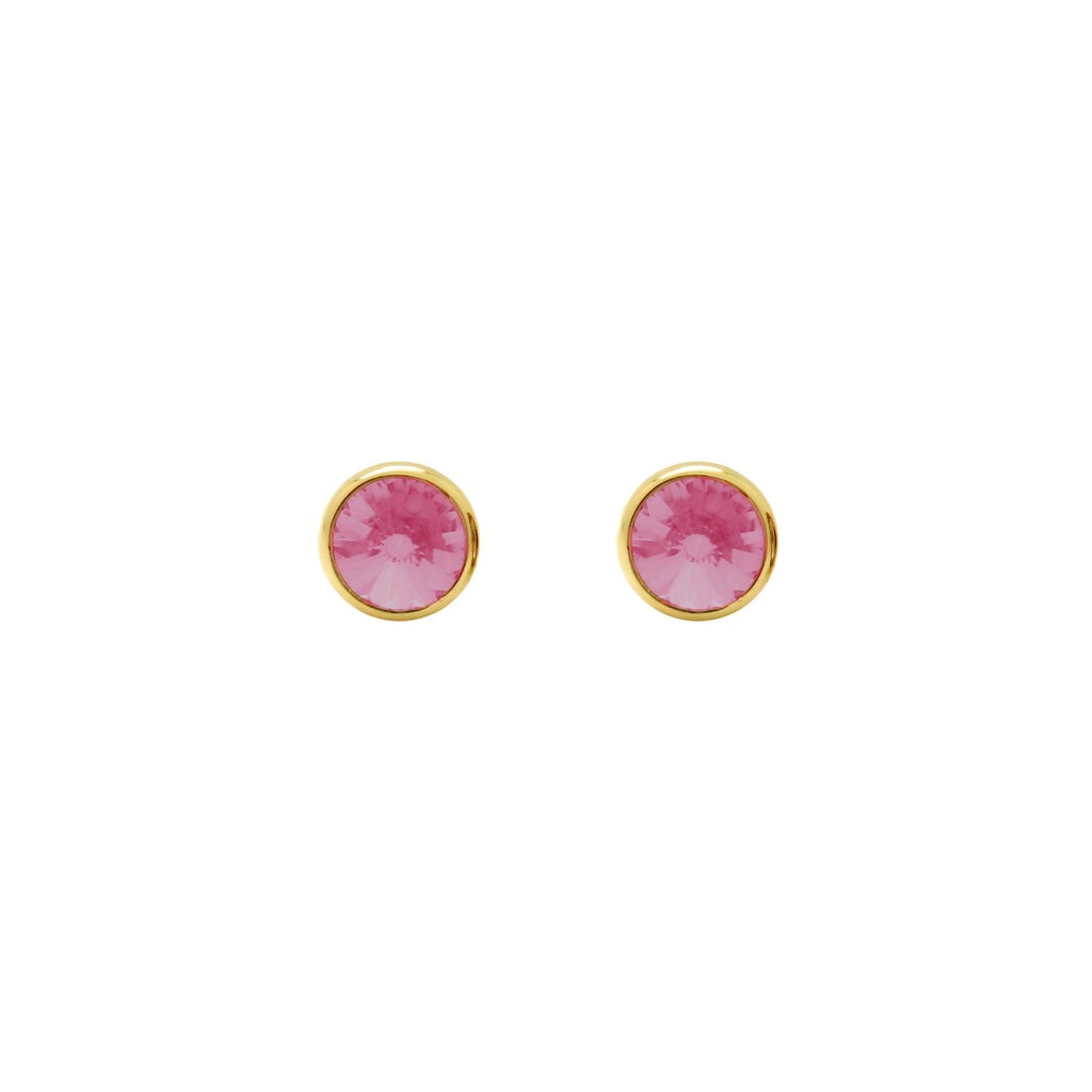 Pendientes Botón Basic Círculo Cristal 7 mm en Plata de Ley y Baño de Oro 18 kt