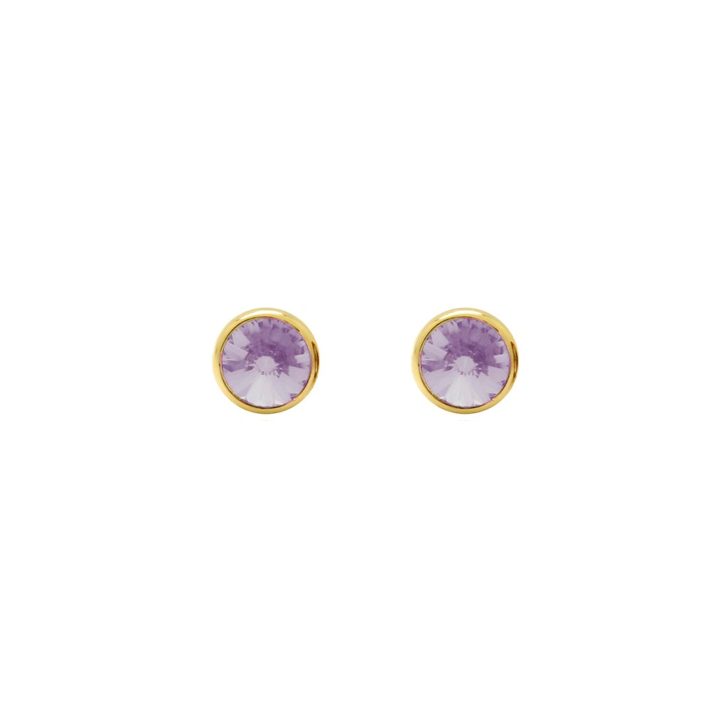 Pendientes Botón Basic Círculo Cristal 7 mm en Plata de Ley y Baño de Oro 18 kt
