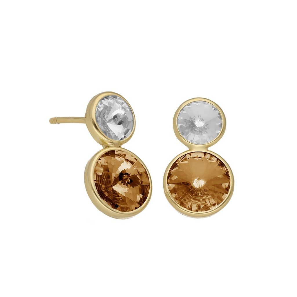 Pendientes Cortos Basic Cristal 7 y 9 mm en Plata de Ley y Baño de Oro 18 kt