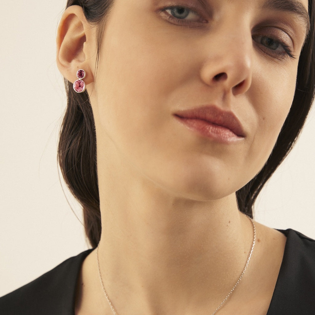 Pendientes Cortos Basic Cristal 7 y 9 mm en Plata de Ley y Baño de Rodio