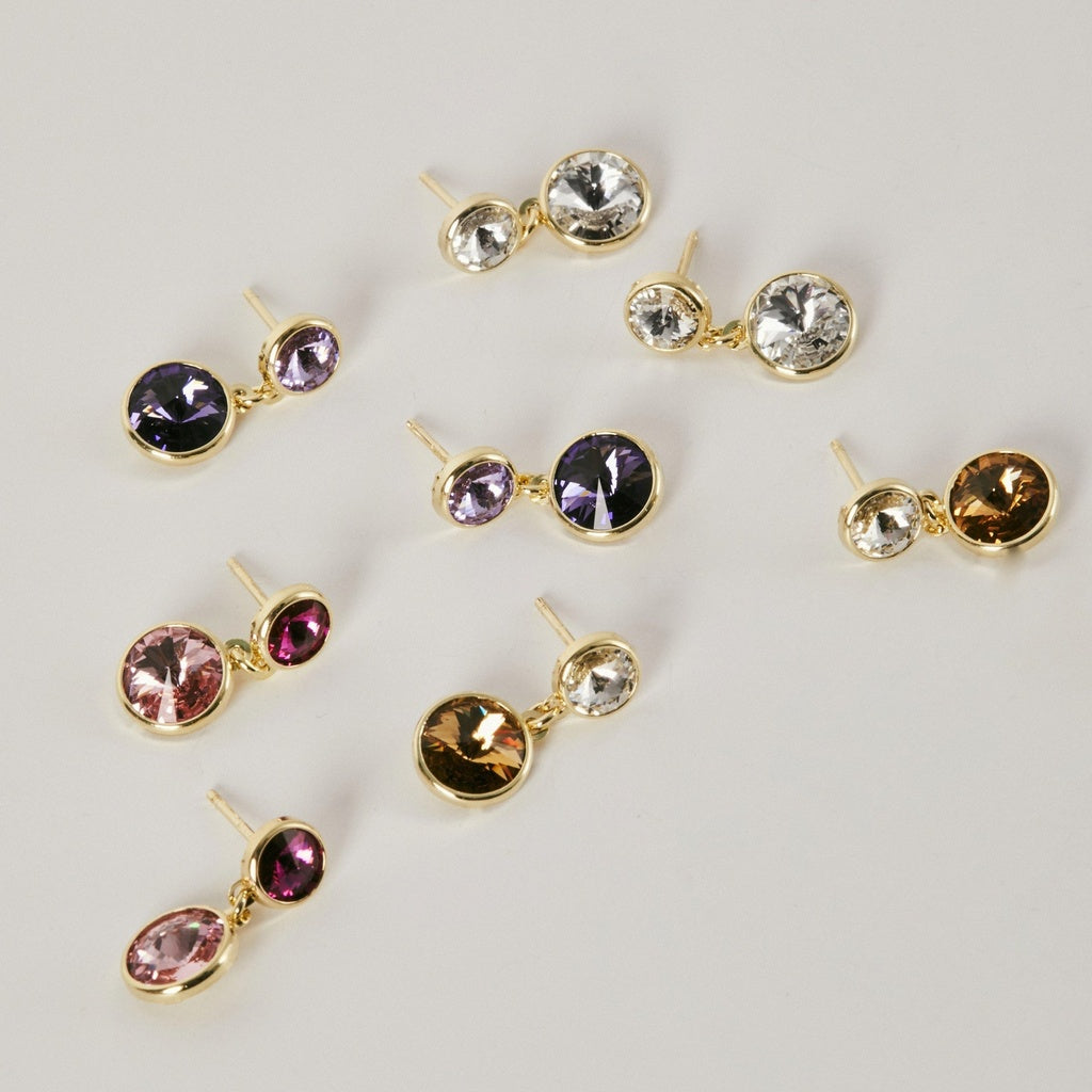 Pendientes Cortos Basic Cristal 7 y 9 mm en Plata de Ley y Baño de Oro 18 kt