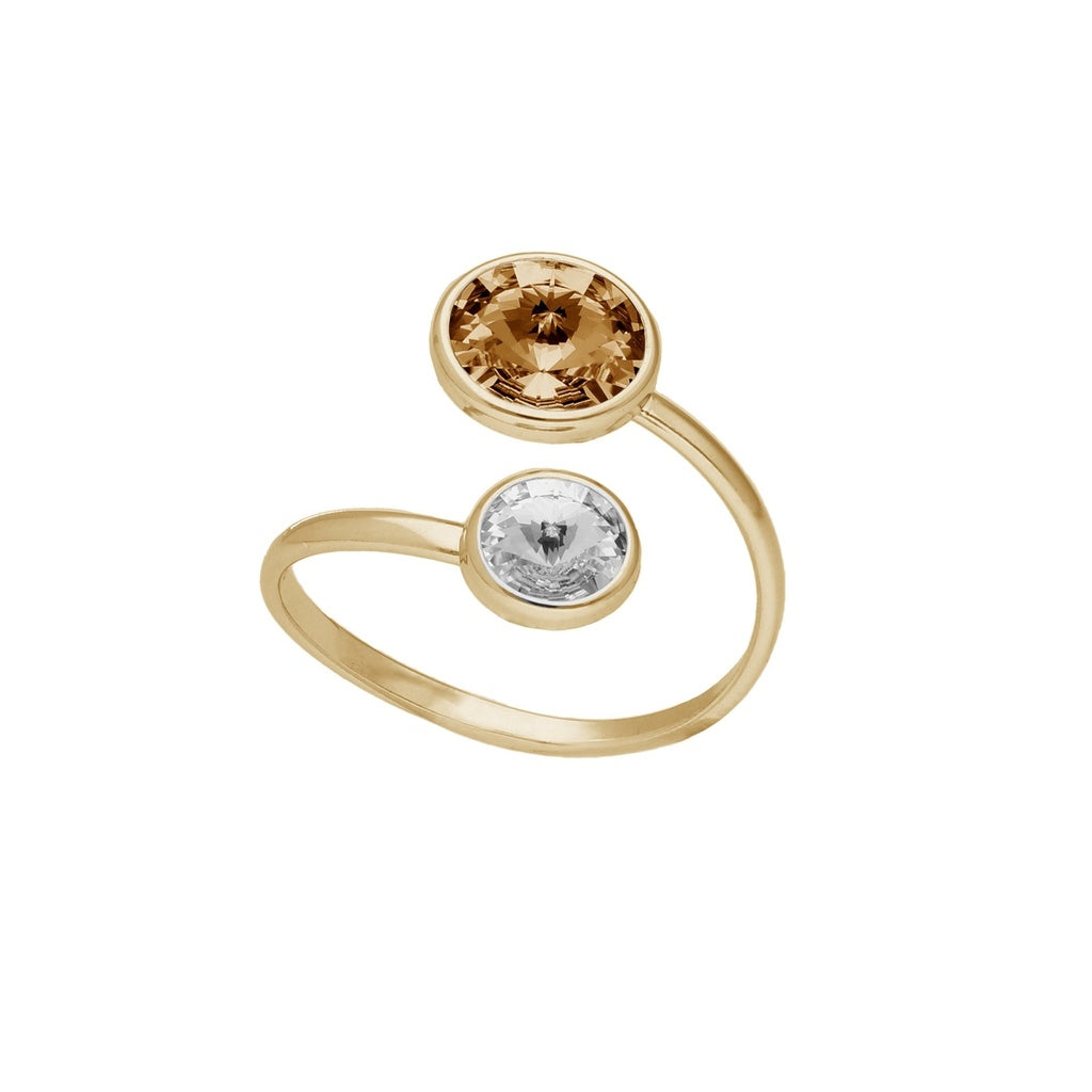 Anillo Ajustable Basic Cristal 7 y 9 mm en Plata de Ley y Baño de Oro 18 kt