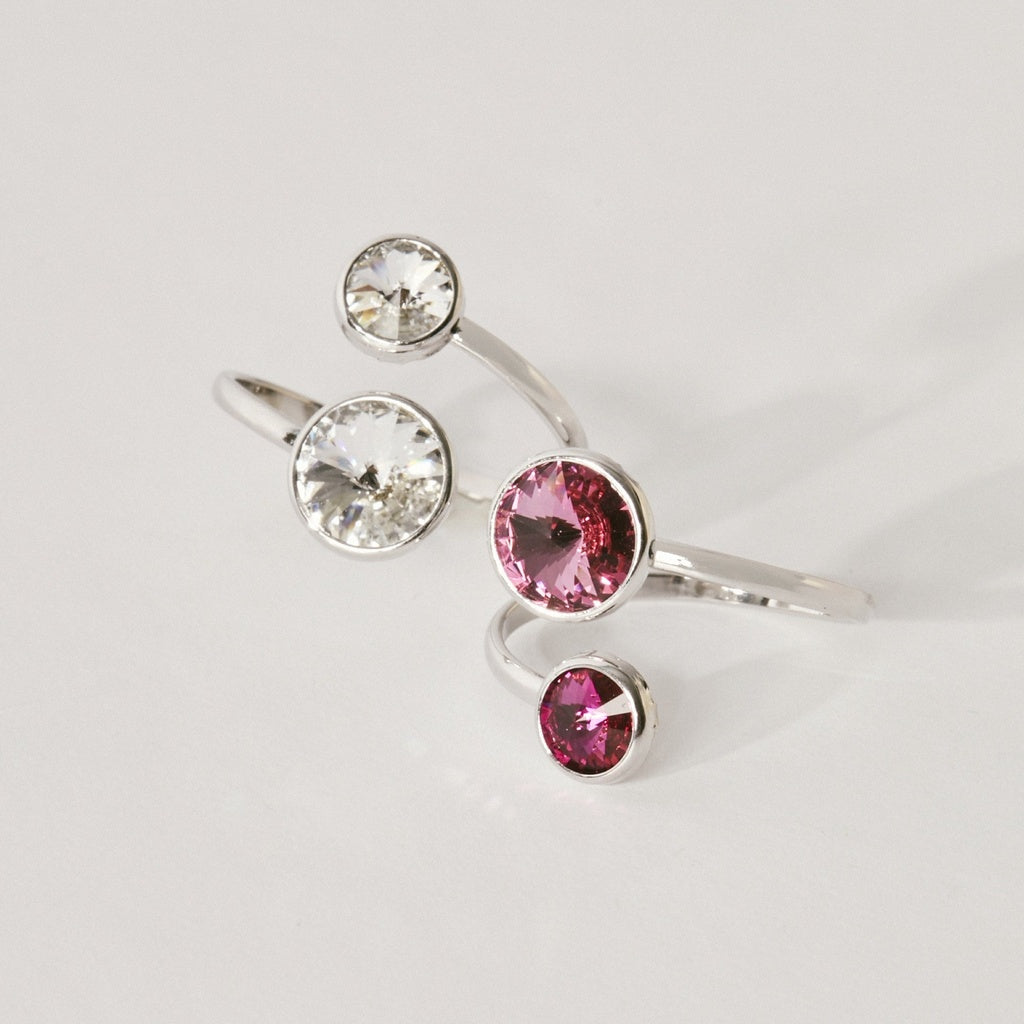 Anillo Ajustable Basic Cristal 7 y 9 mm en Plata de Ley y Baño de Rodio
