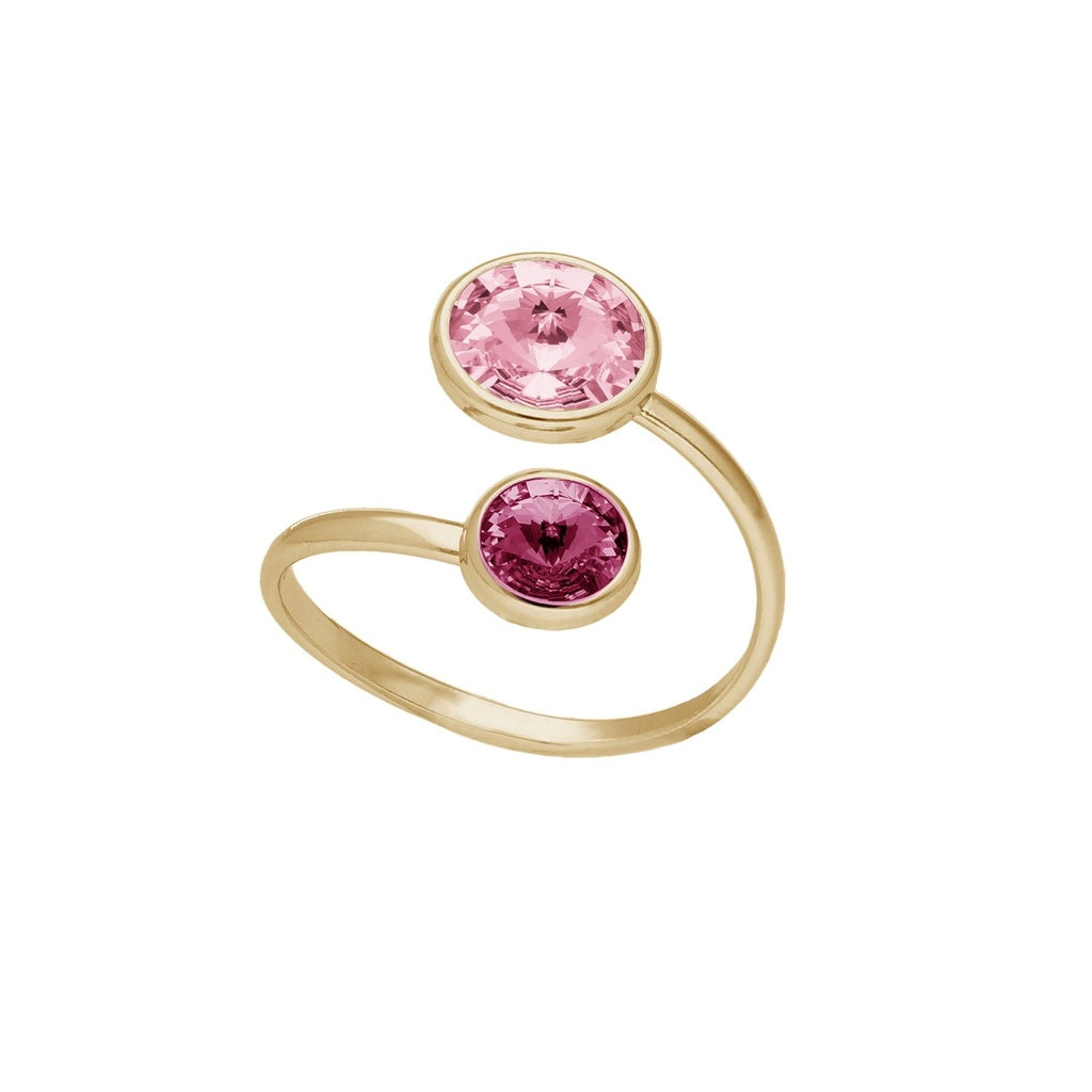 Anillo Ajustable Basic Cristal 7 y 9 mm en Plata de Ley y Baño de Oro 18 kt
