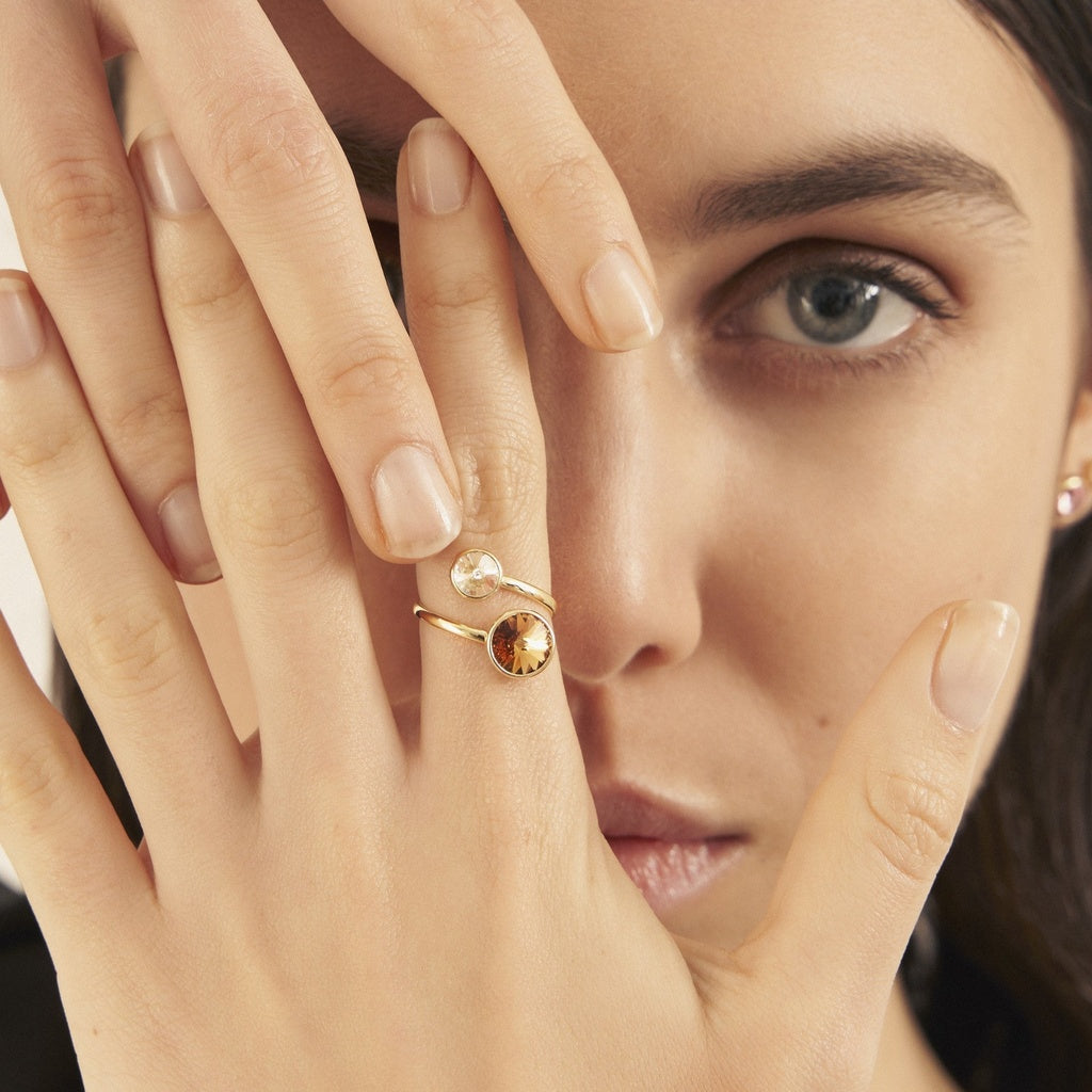 Anillo Ajustable Basic Cristal 7 y 9 mm en Plata de Ley y Baño de Oro 18 kt