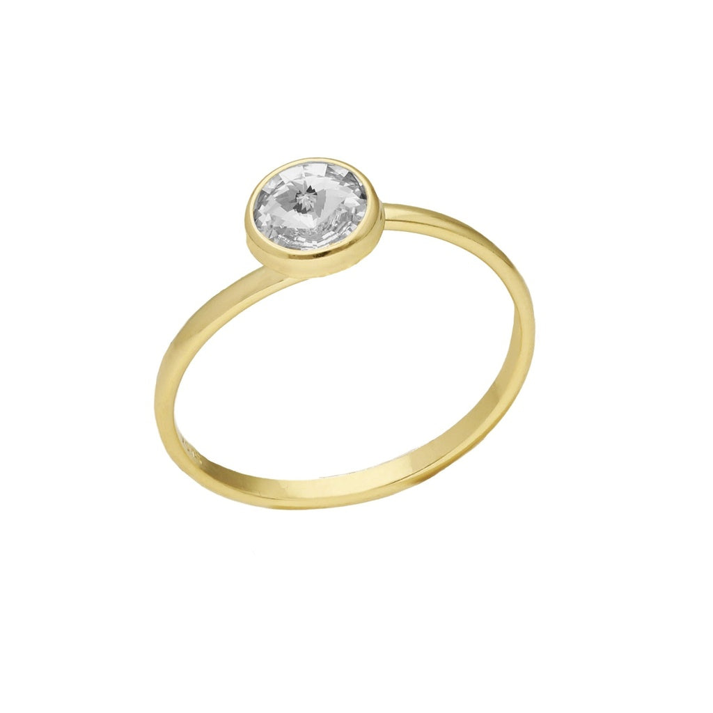 Anillo Ajustable Basic Círculo Cristal 7 mm en Plata de Ley y Baño de Oro 18 kt