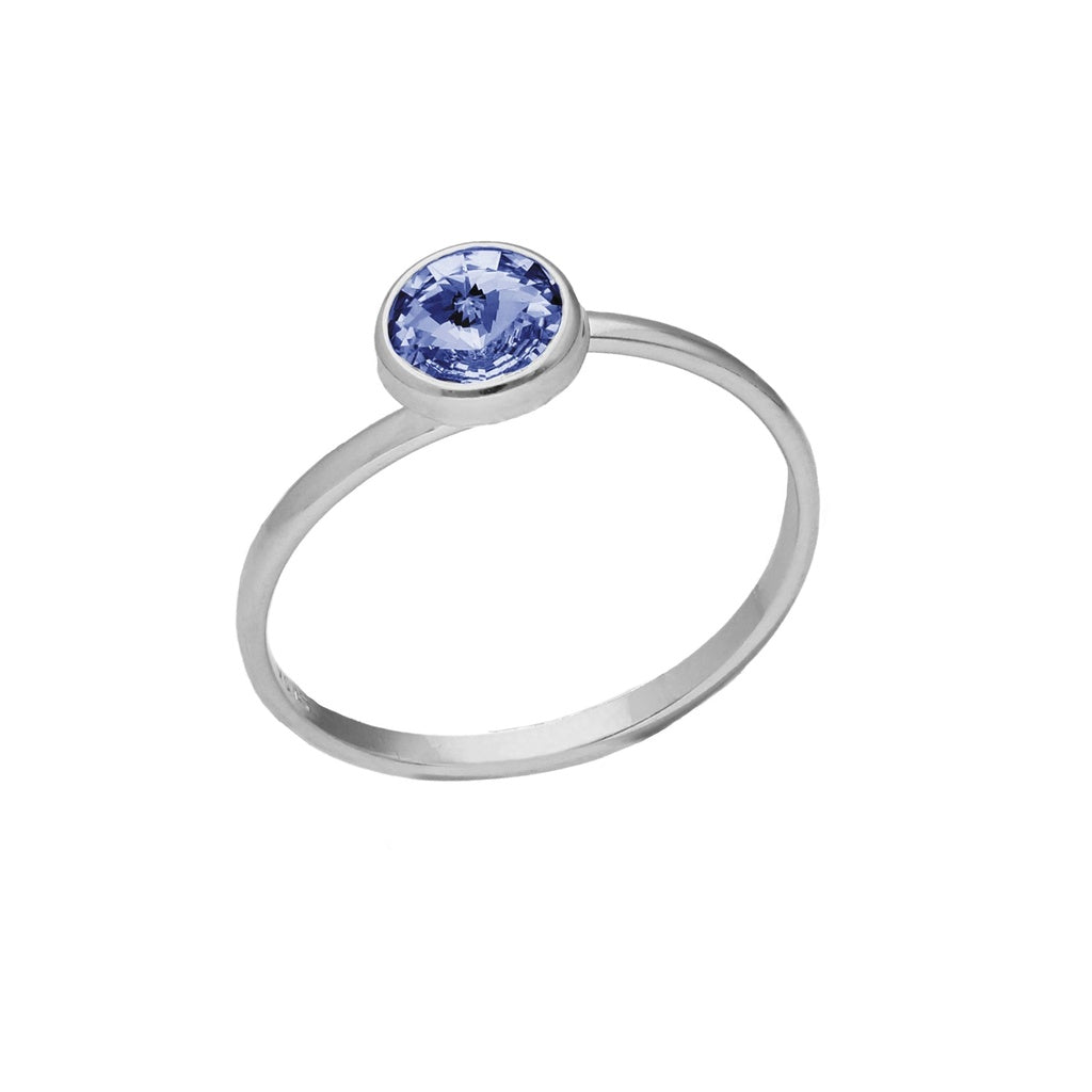 Anillo Ajustable Basic Círculo Cristal 7 mm en Plata de Ley y Baño de Rodio
