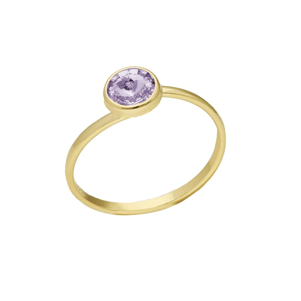 Anillo Ajustable Basic Círculo Cristal 7 mm en Plata de Ley y Baño de Oro 18 kt