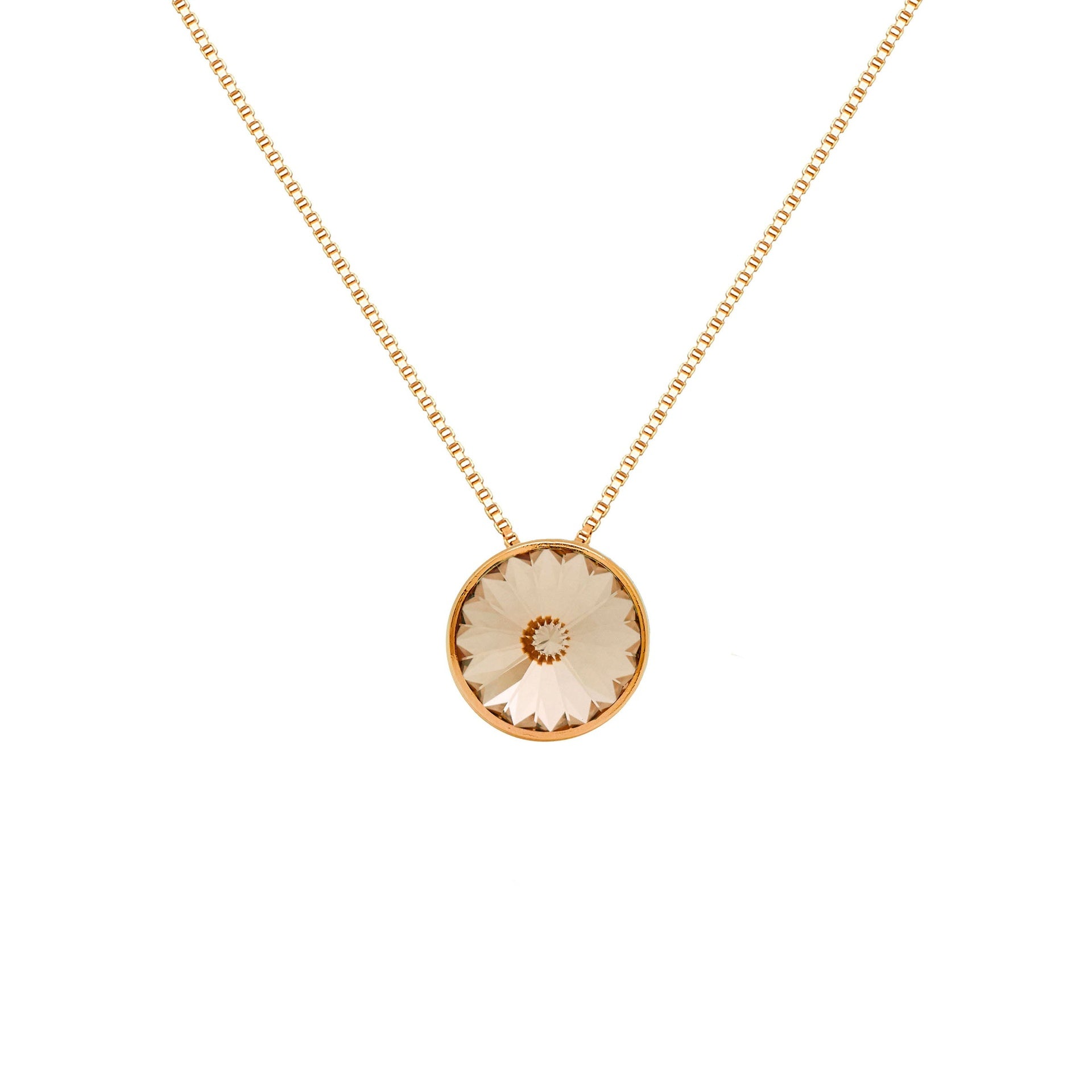 Collar Corto Basic Círculo Cristal 9 mm en Plata y Baño de Oro 18 kt
