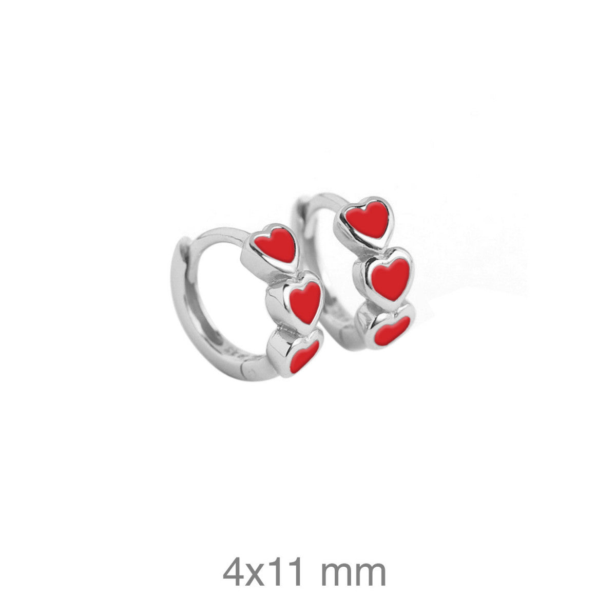 CRIOLLAS PLATA CORAZONES ESMALTE ROJO