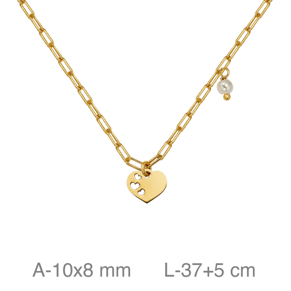 GARGANTILLA PLATA B.ORO CON CORAZÓN Y PERLA