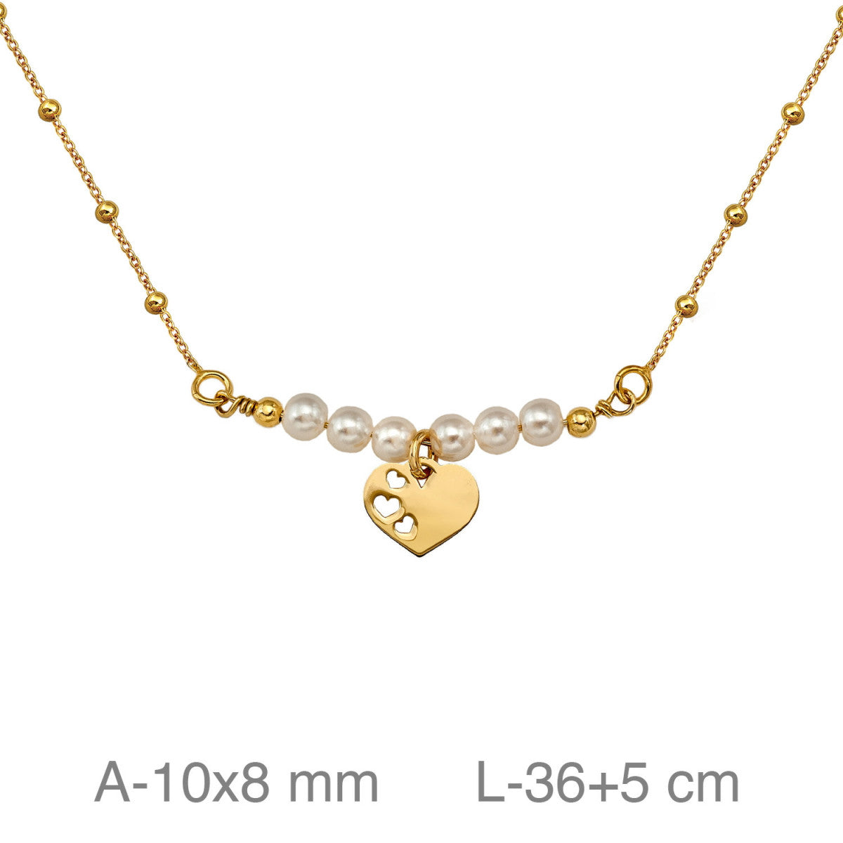 GARGANTILLA DE PLATA B.ORO CON CORAZÓN Y PERLAS