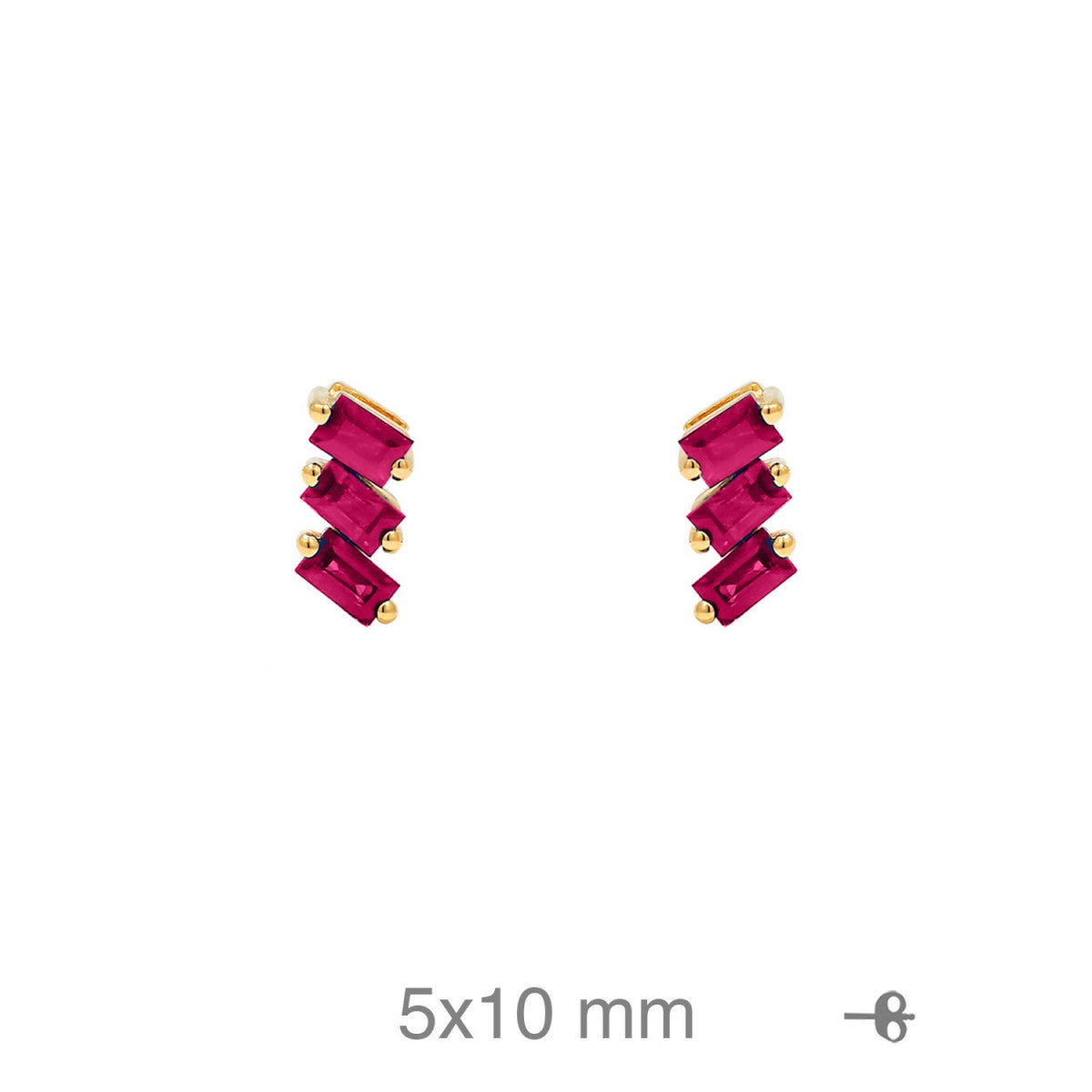 Pendientes Color Rubí Baguette en Plata de Ley