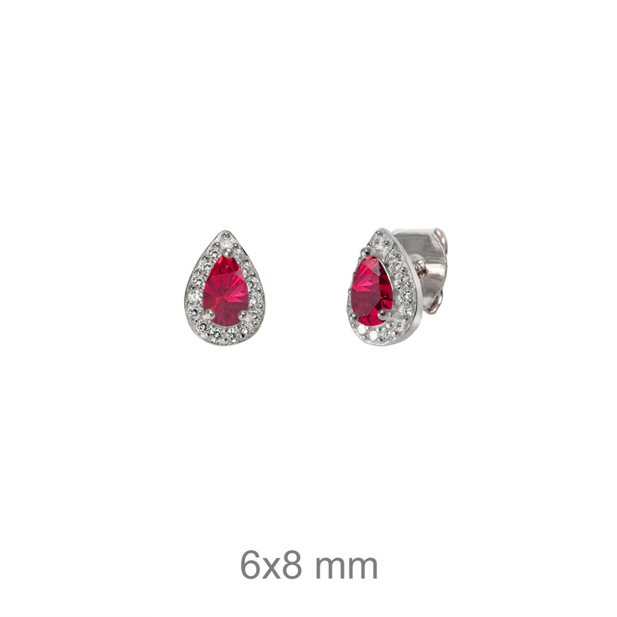 Pendientes Gota Color Rubí en Plata de Ley