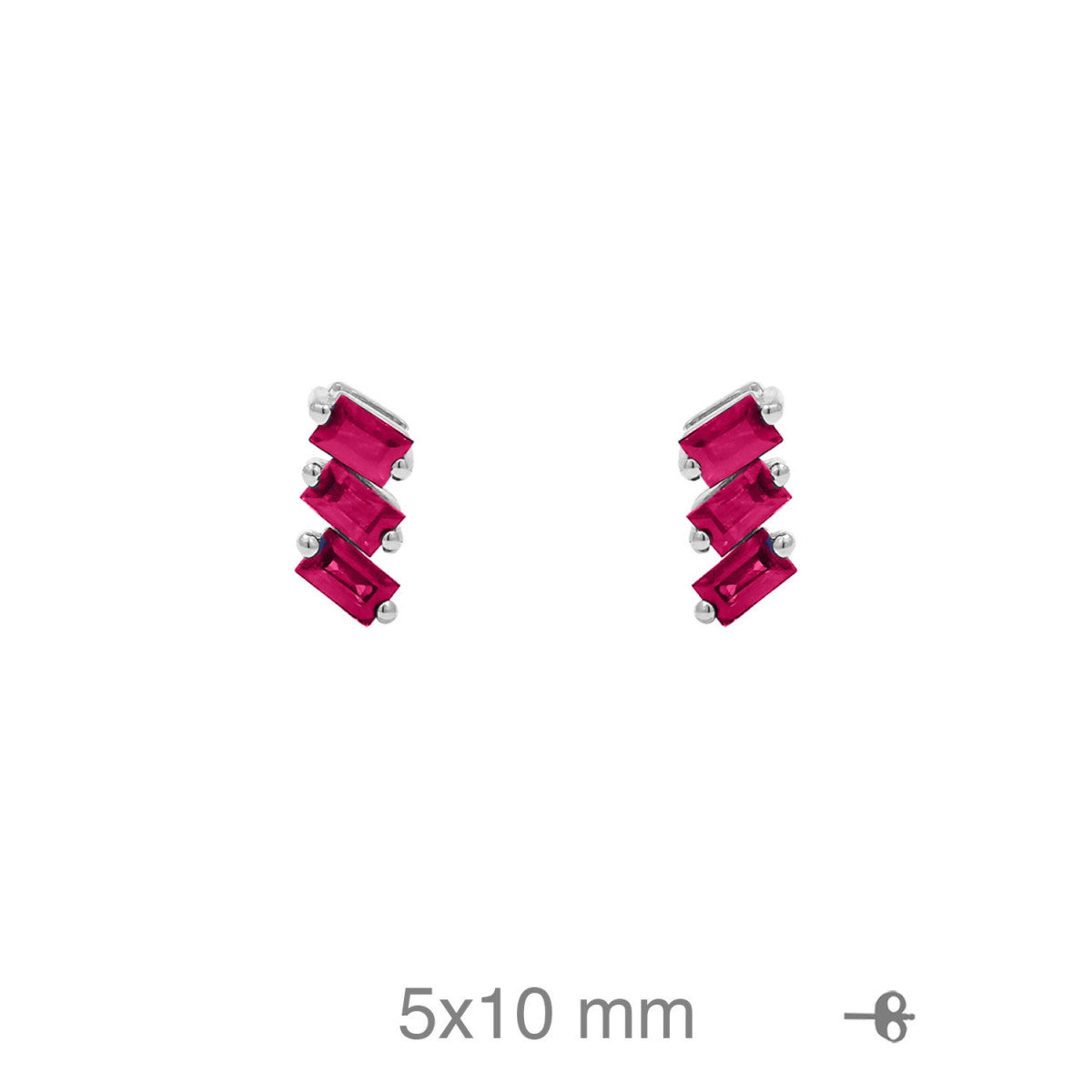 Pendientes Color Rubí Baguette en Plata de Ley