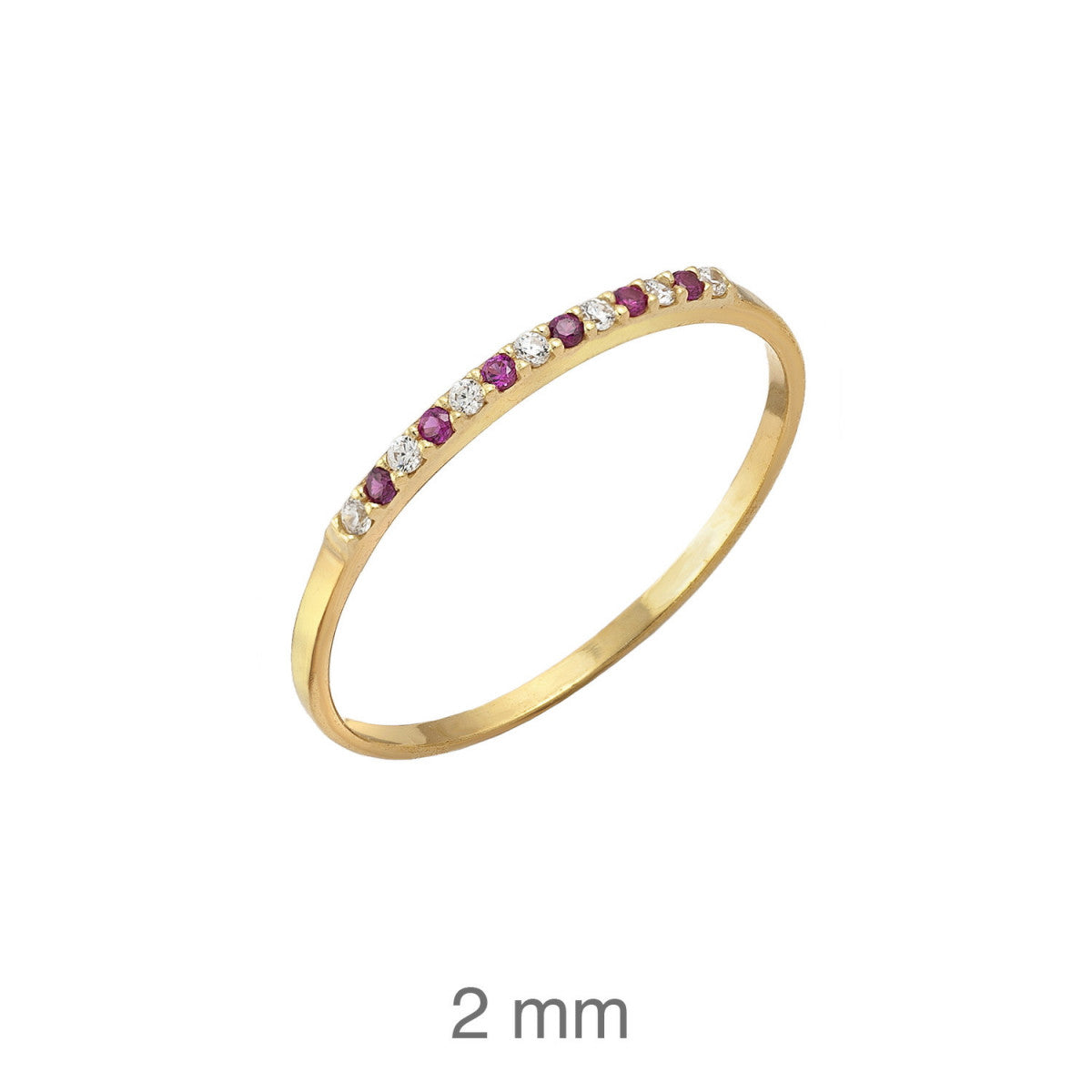 Anillo de Oro Amarillo 18K con Circonitas Blancas y Color Rubí