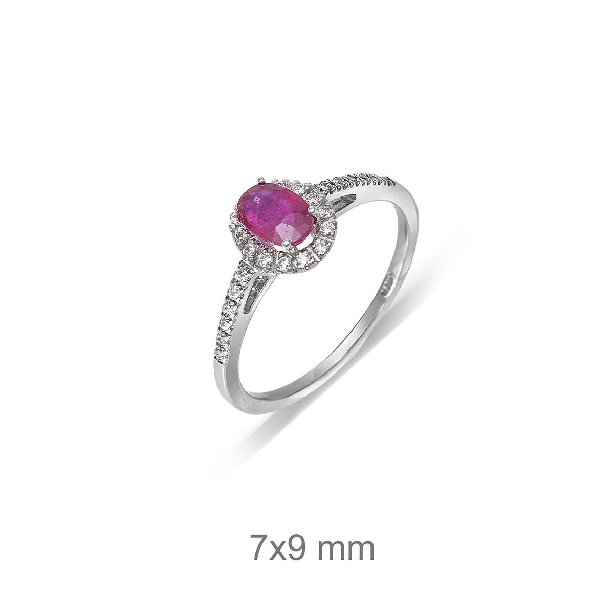 Anillo de Oro Blanco 18K con Gema Color Rubí