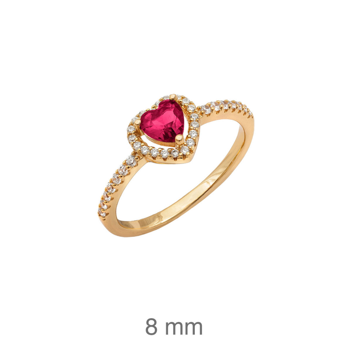 Anillo Corazón Color Rubí en Plata de Ley Bañada en Oro