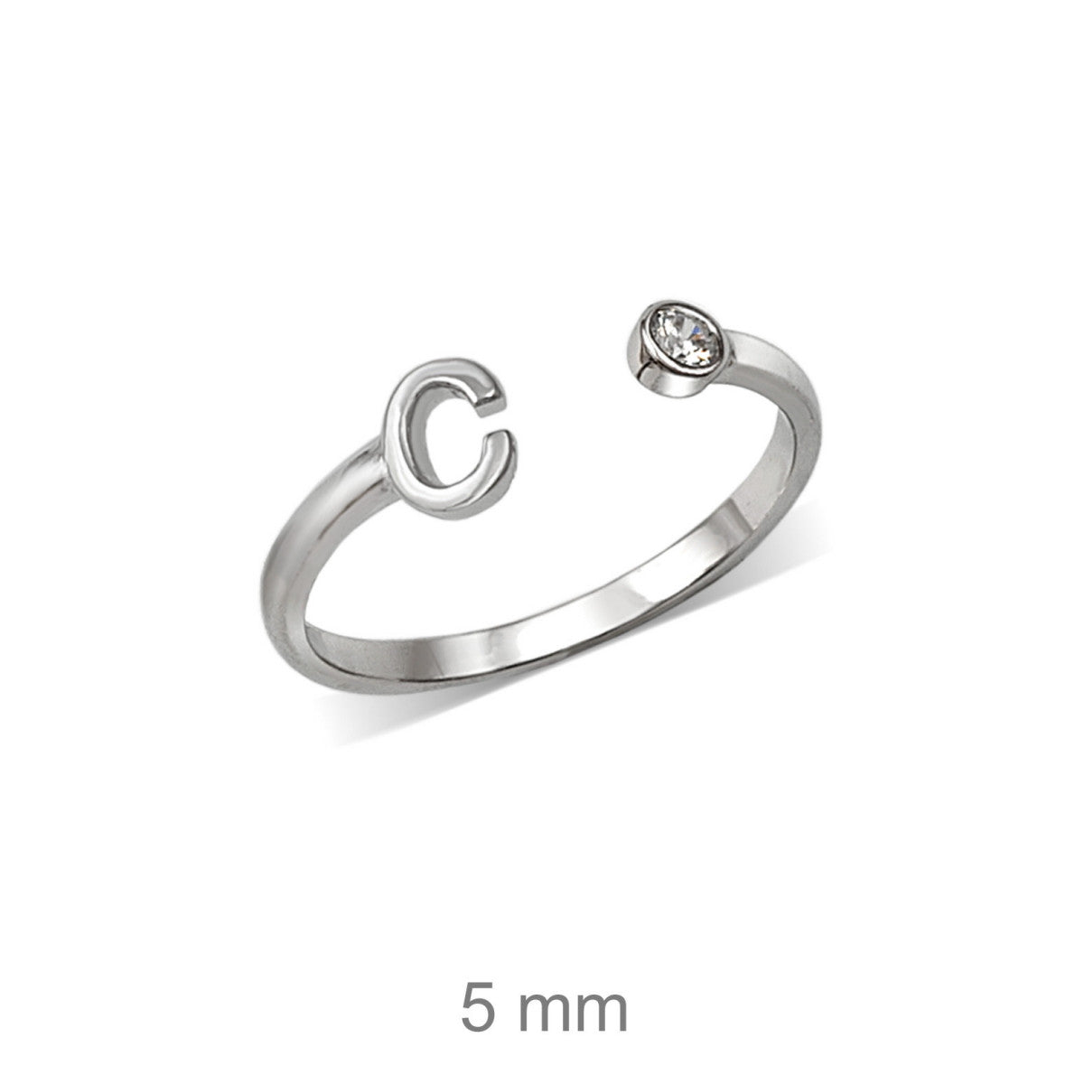 Anillo de plata de ley 925 con inicial y circonita