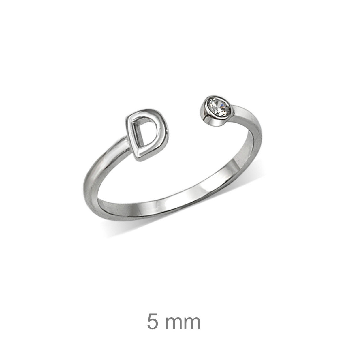 Anillo de plata de ley 925 con inicial y circonita