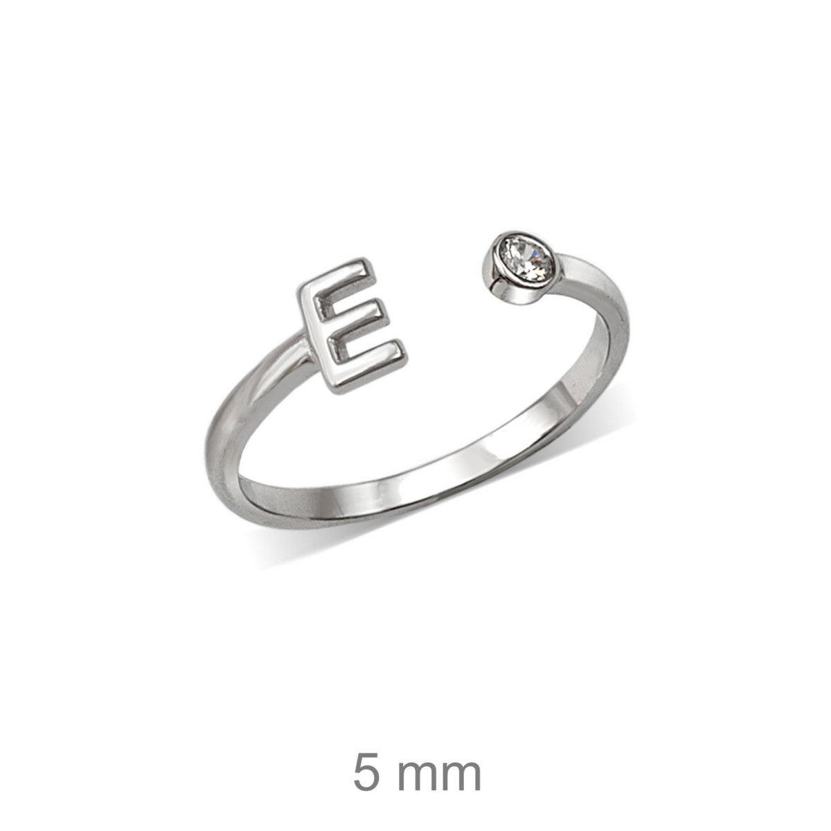 Anillo de plata de ley 925 con inicial y circonita