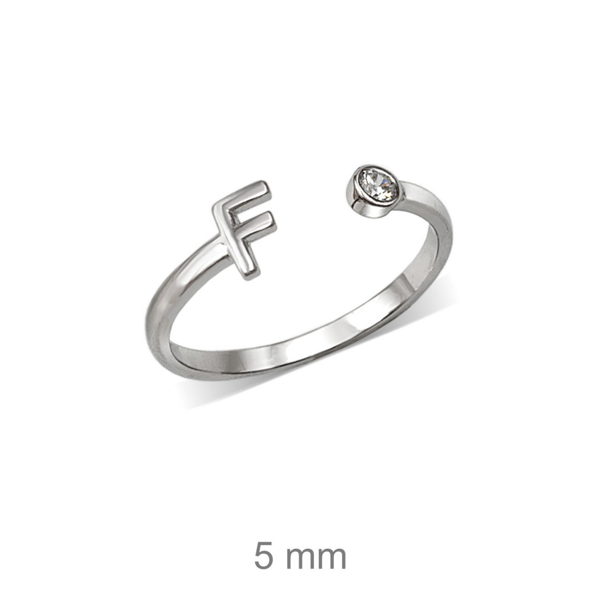 Anillo de plata de ley 925 con inicial y circonita