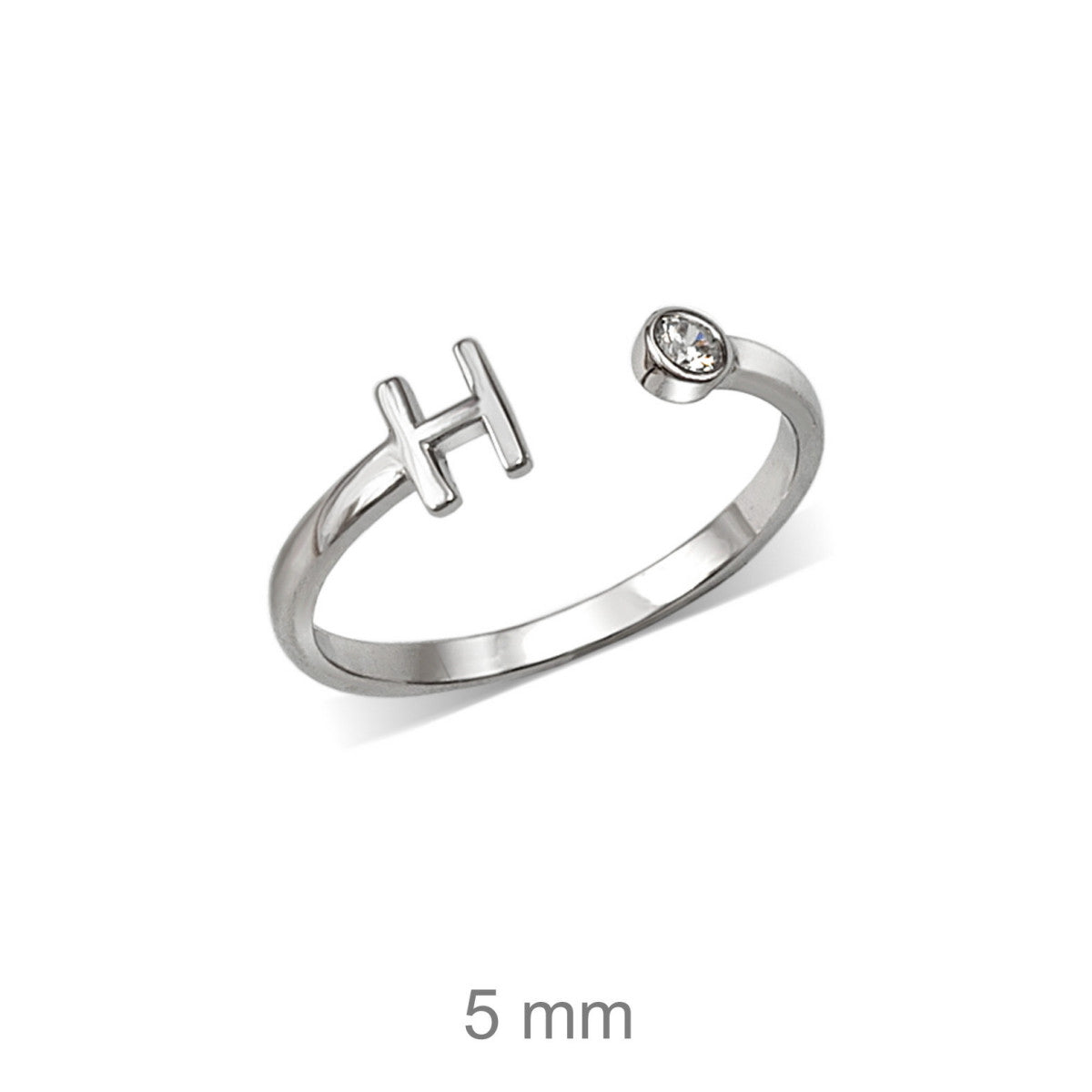 Anillo de plata de ley 925 con inicial y circonita