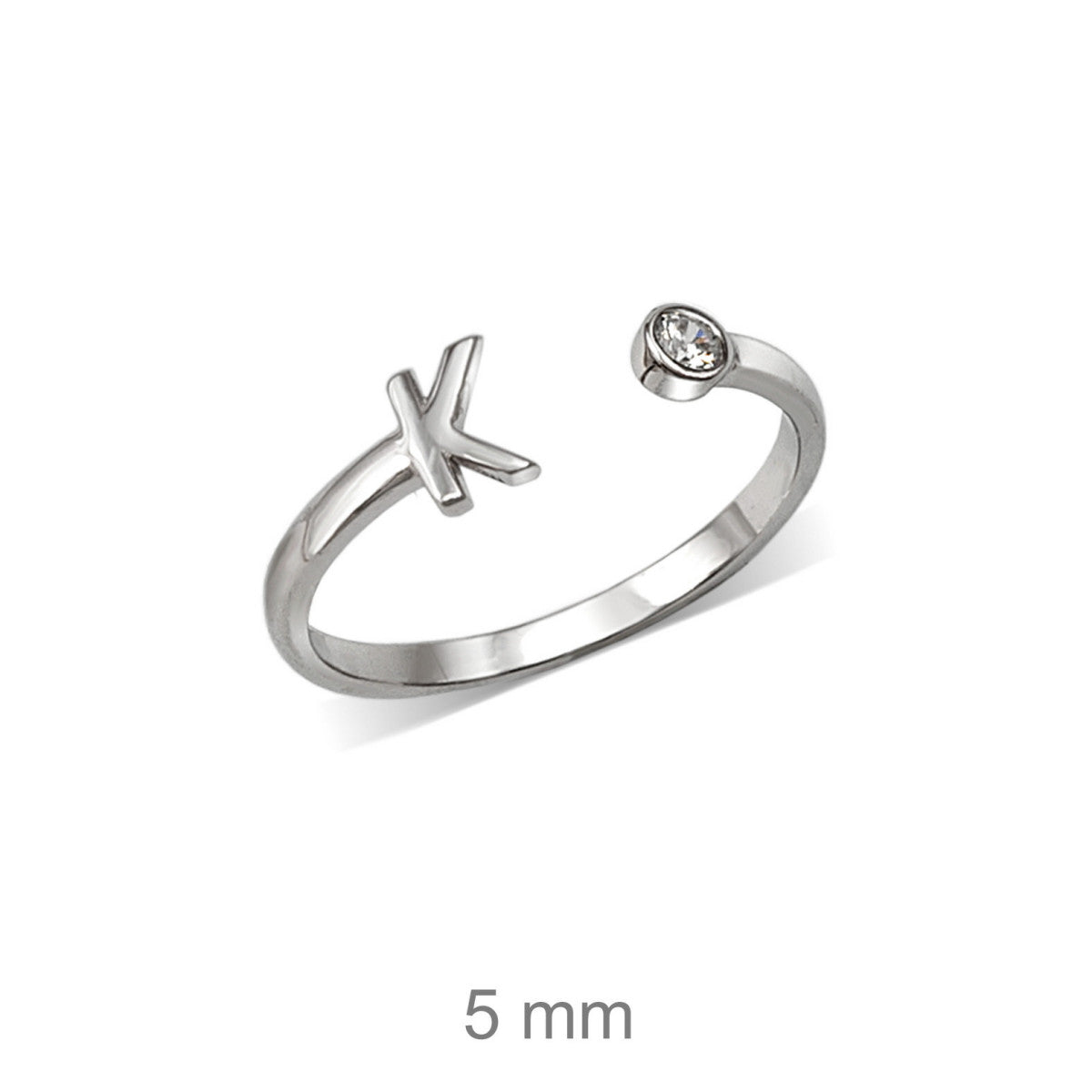 Anillo de plata de ley 925 con inicial y circonita